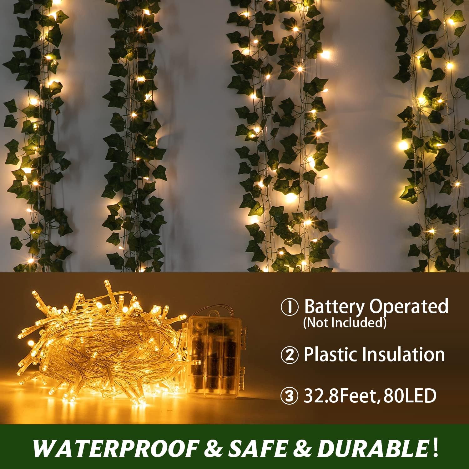 Bloomfinity:  12 Strands 84Ft Fake Vines for Bedroom with 33Ft String Lights, Cute Artificial Hanging Ivy Vines with Fake Leaves, Fake Plants for Christmas Party Garden Wall Room Decor