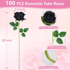 Bloomfinity:  50 Pcs Red Roses Artificial Flowers, Real Touch Velvet Roses Fake Flowers Bulk, Artificial Roses Bouquet with Long Stems Bridal DIY Wedding Party Centerpiece Decorations