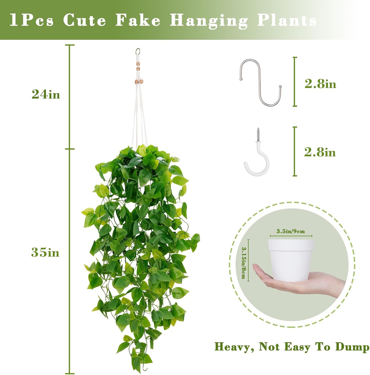 Bloomfinity:  1Pcs Fake Hanging Plants, 9 Branch Artificial Hanging Plant, Lush Faux Pothos Vines for Home Room Wall Shelf Porch Outdoor Indoor Decor (No Baskets)
