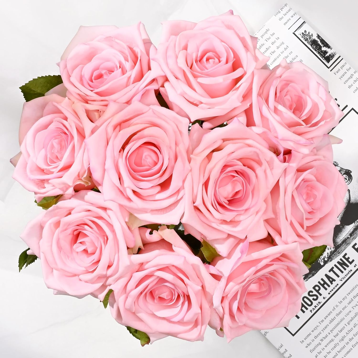 Bloomfinity:  Luxury PU Fake Flowers in Vase with Faux Water, White Real Touch Roses Artificial Flowers with Glass Vase for Office Home Dining Room Centerpiece Table Decorations