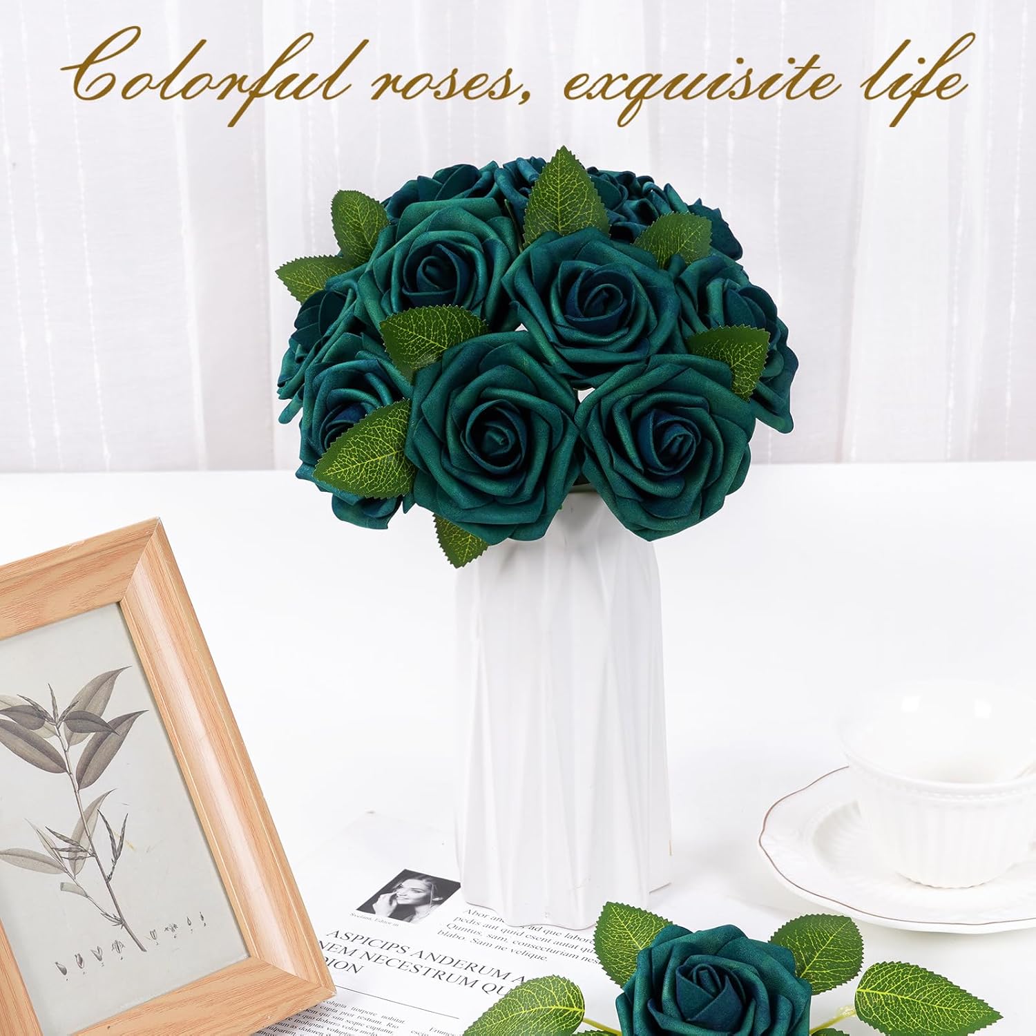 Bloomfinity: 16Pcs Artificial Flowers Fake Roses with Stems, Pink Boxed Foam Roses for DIY Bouquets Centerpieces Wedding Party Arrangement Bridal Shower Decor