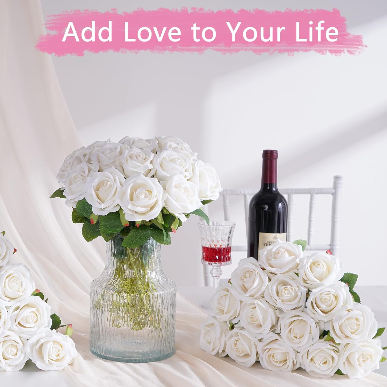 Bloomfinity:  50 Pcs Red Roses Artificial Flowers, Real Touch Velvet Roses Fake Flowers Bulk, Artificial Roses Bouquet with Long Stems Bridal DIY Wedding Party Centerpiece Decorations