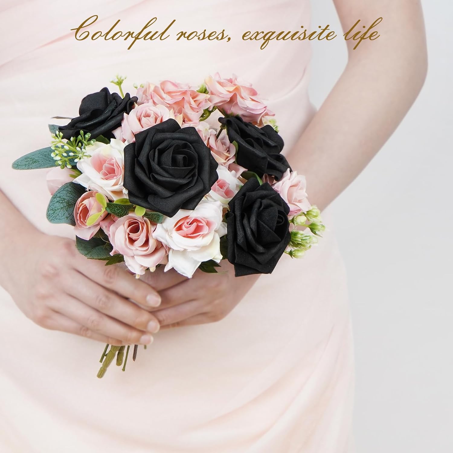 Bloomfinity: 16Pcs Artificial Flowers Fake Roses with Stems, Pink Boxed Foam Roses for DIY Bouquets Centerpieces Wedding Party Arrangement Bridal Shower Decor