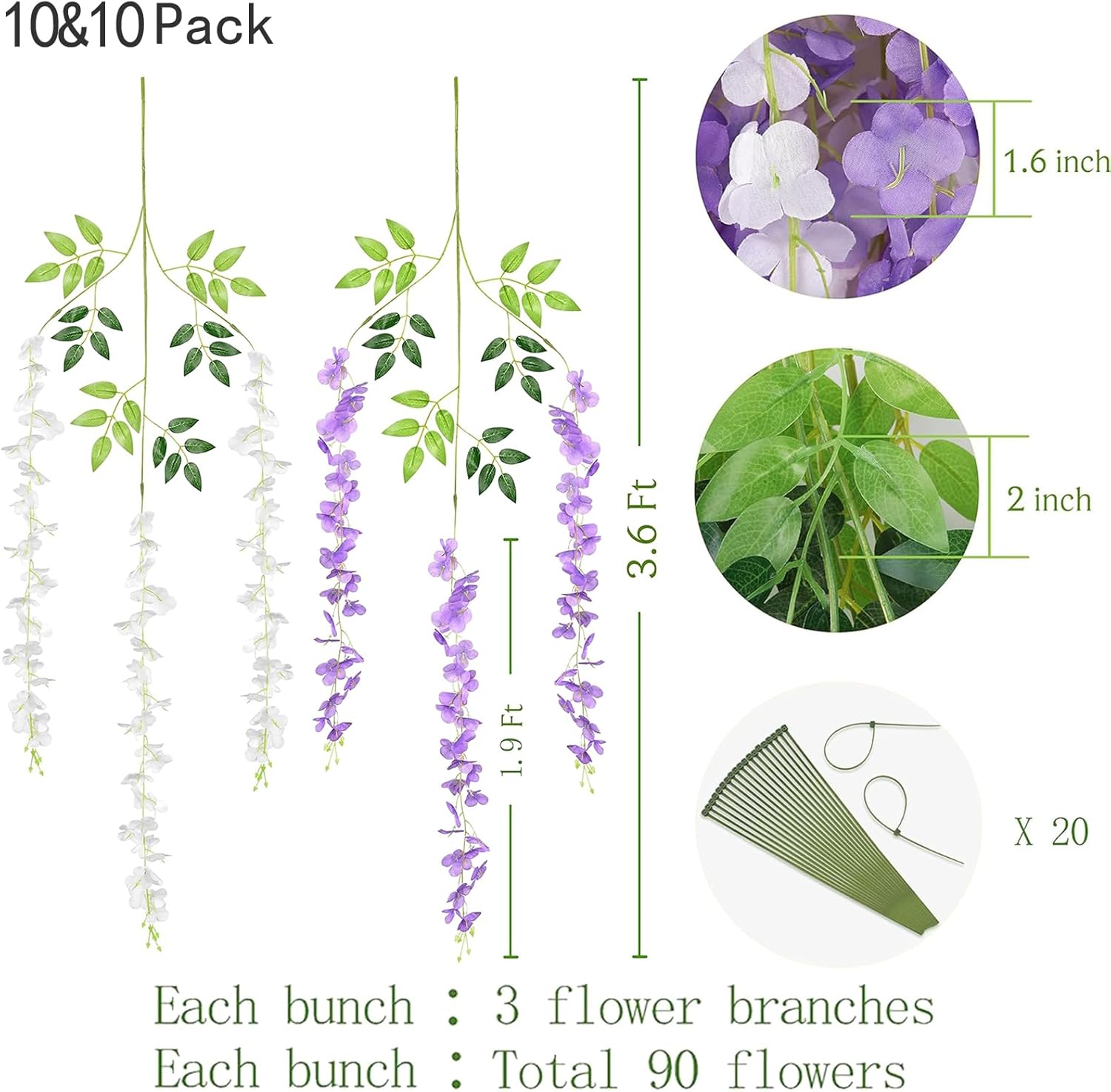 Bloomfinity:  36Pcs White & Purple Fake Wisteria Hanging Flowers, 3.6Ft/Pcs Artificial Wisteria Garland, Hanging Flowers for Wedding Party Home Backdrop Wall Decoration