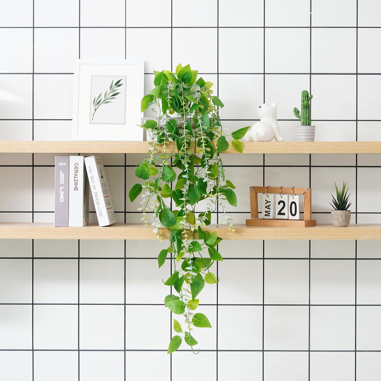Bloomfinity:  1Pcs Fake Hanging Plants, 9 Branch Artificial Hanging Plant, Lush Faux Pothos Vines for Home Room Wall Shelf Porch Outdoor Indoor Decor (No Baskets)