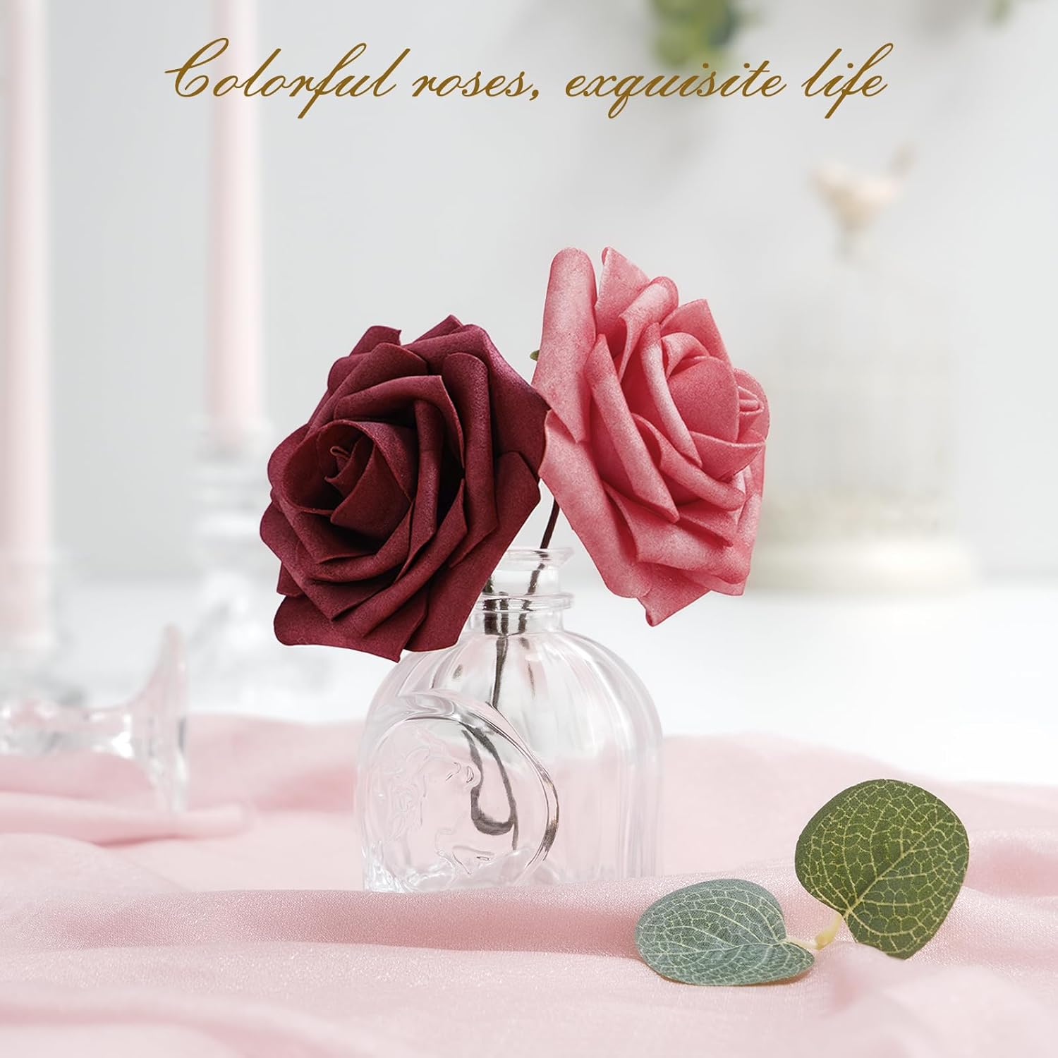Bloomfinity: 16Pcs Artificial Flowers Fake Roses with Stems, Pink Boxed Foam Roses for DIY Bouquets Centerpieces Wedding Party Arrangement Bridal Shower Decor