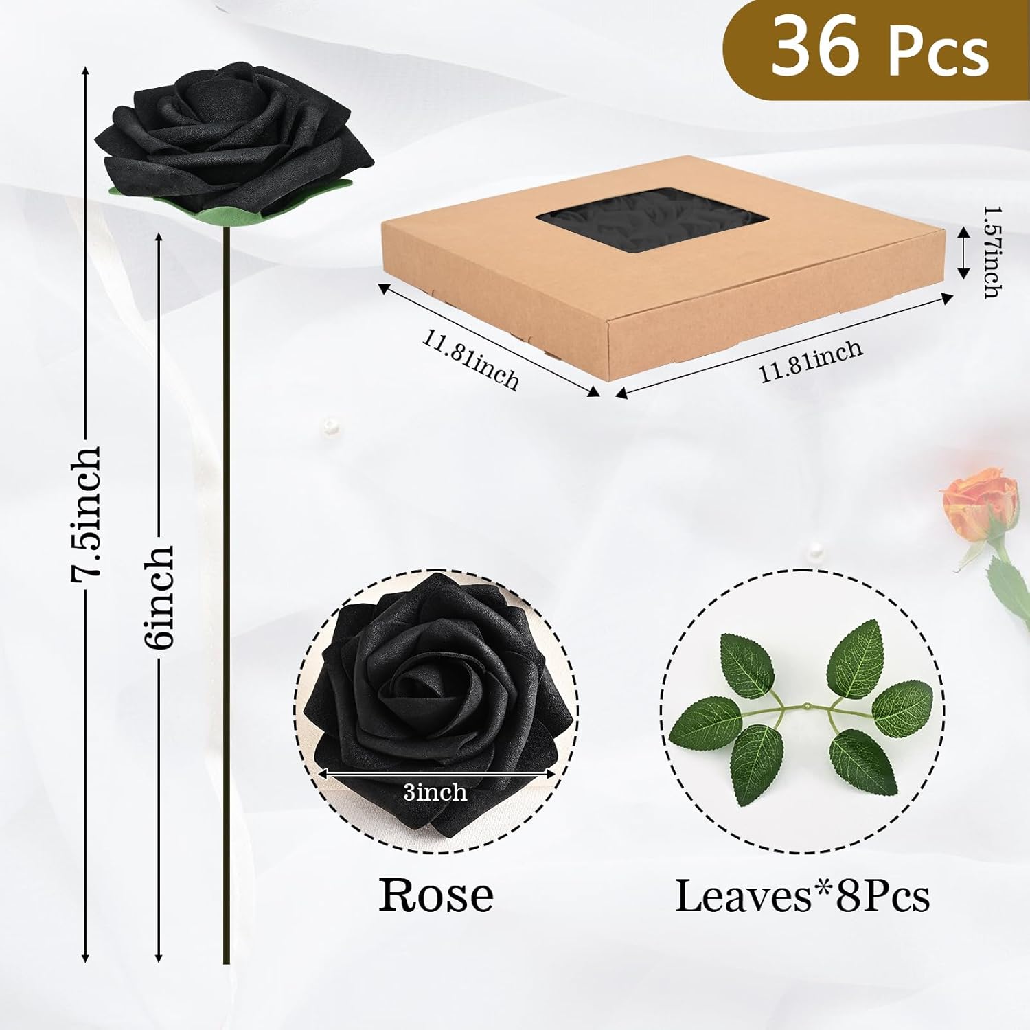 Bloomfinity: 16Pcs Artificial Flowers Fake Roses with Stems, Pink Boxed Foam Roses for DIY Bouquets Centerpieces Wedding Party Arrangement Bridal Shower Decor