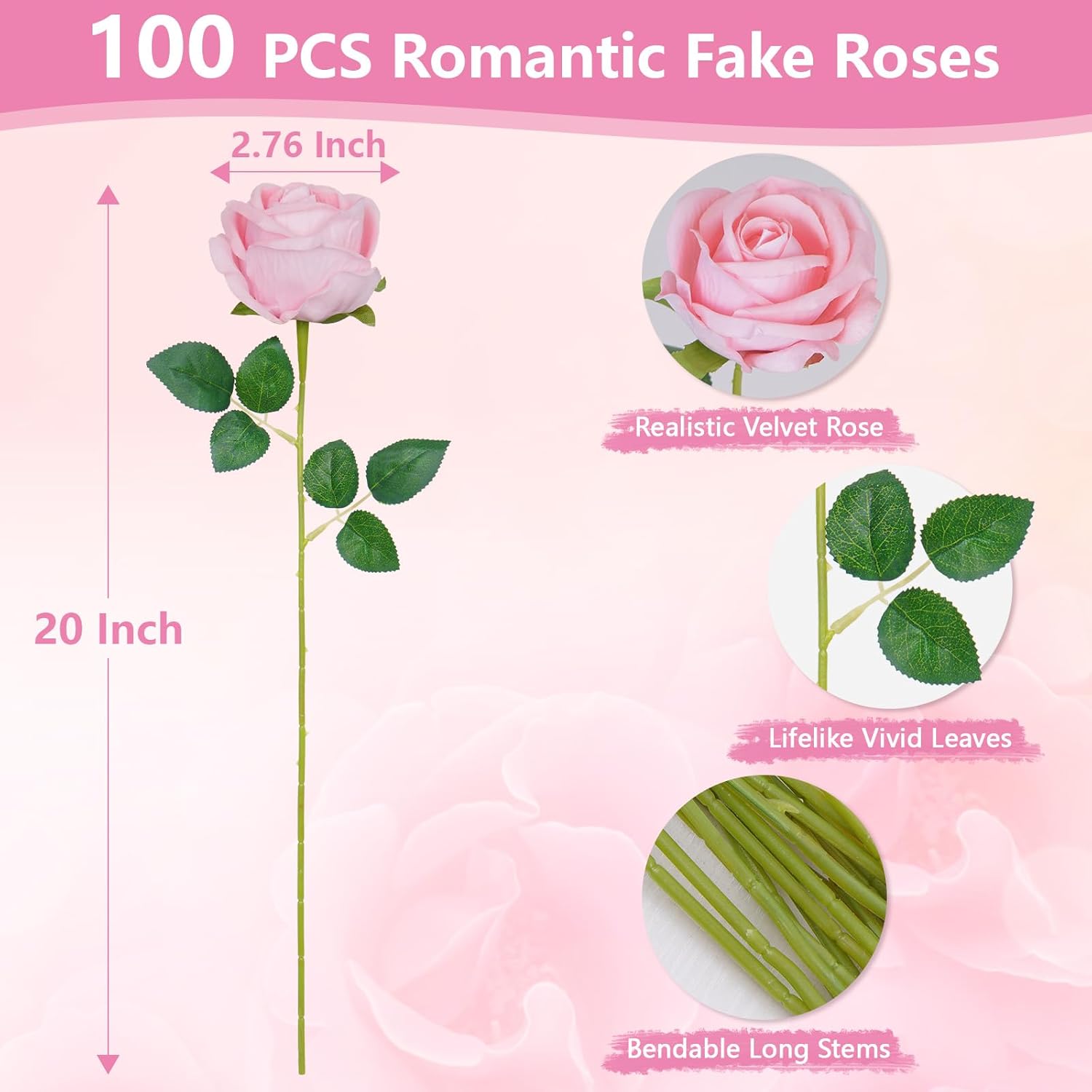 Bloomfinity:  50 Pcs Red Roses Artificial Flowers, Real Touch Velvet Roses Fake Flowers Bulk, Artificial Roses Bouquet with Long Stems Bridal DIY Wedding Party Centerpiece Decorations