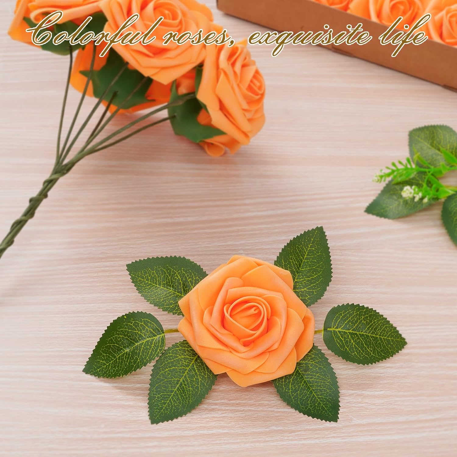 Bloomfinity: 16Pcs Artificial Flowers Fake Roses with Stems, Pink Boxed Foam Roses for DIY Bouquets Centerpieces Wedding Party Arrangement Bridal Shower Decor