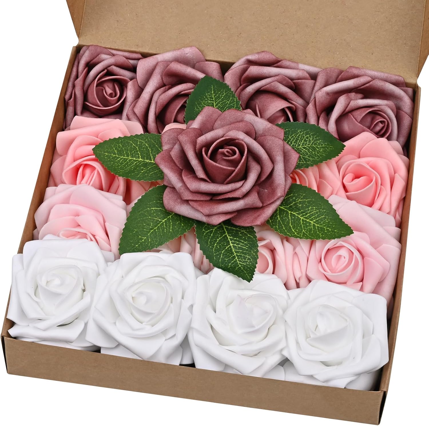Bloomfinity: 16Pcs Artificial Flowers Fake Roses with Stems, Pink Boxed Foam Roses for DIY Bouquets Centerpieces Wedding Party Arrangement Bridal Shower Decor