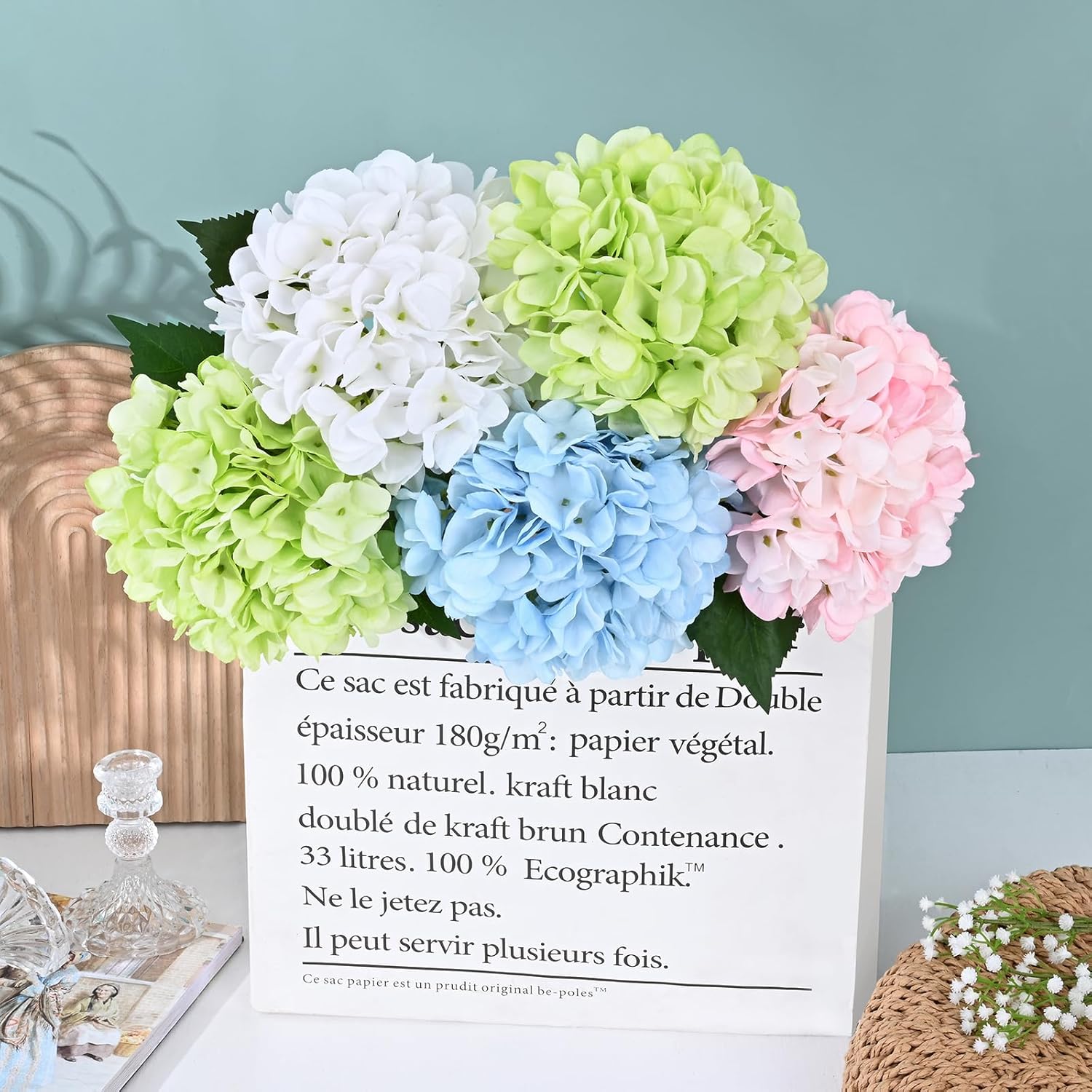 Bloomfinity:  4 Pcs Blue Hydrangea Artificial Flowers with Realistic Stems, 18In Large Fake Blue Flowers, Faux Flower for Home Party Decor Outdoor Wedding Bouquets Table Centerpieces Decoration