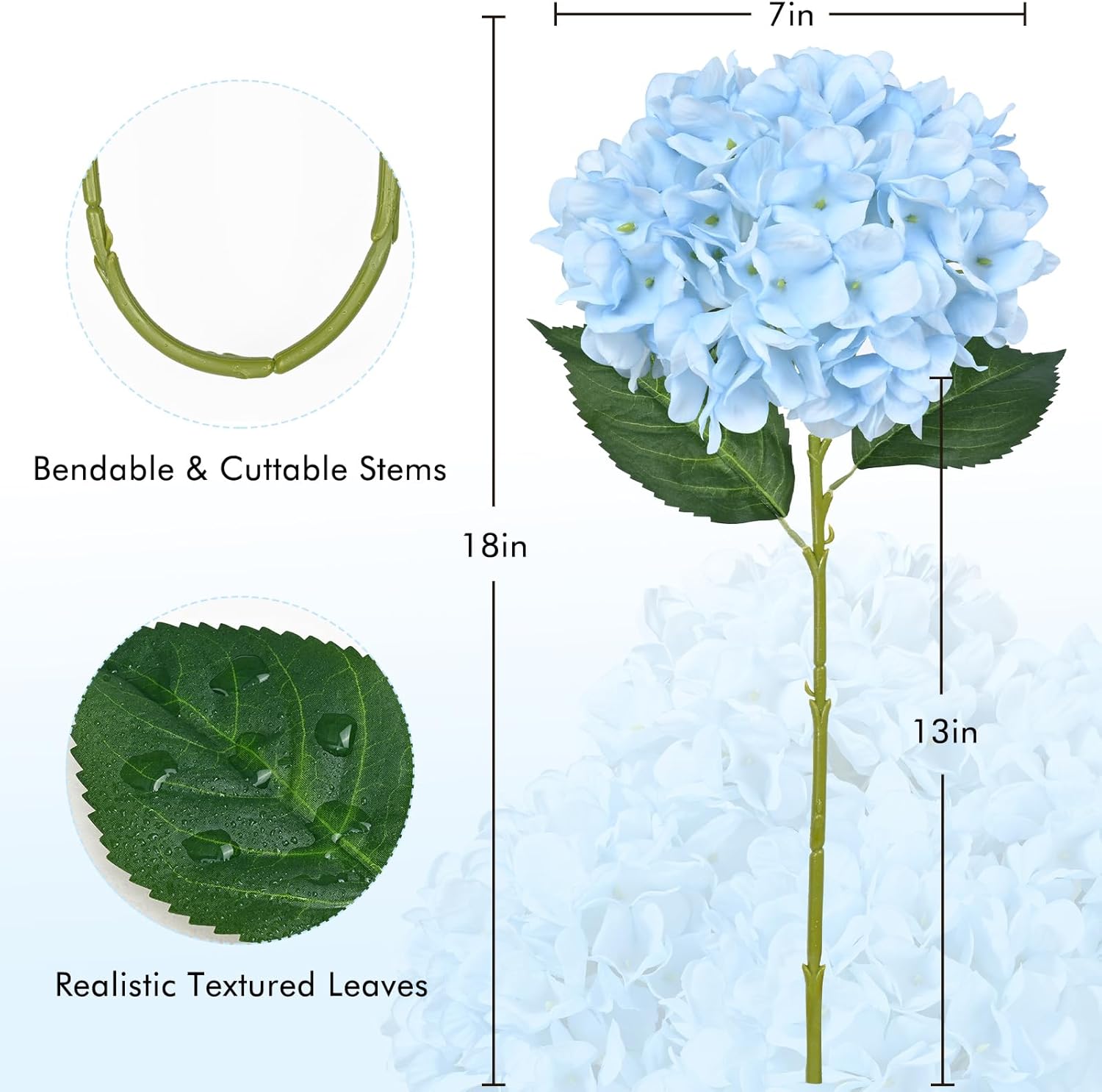 Bloomfinity:  4 Pcs Blue Hydrangea Artificial Flowers with Realistic Stems, 18In Large Fake Blue Flowers, Faux Flower for Home Party Decor Outdoor Wedding Bouquets Table Centerpieces Decoration