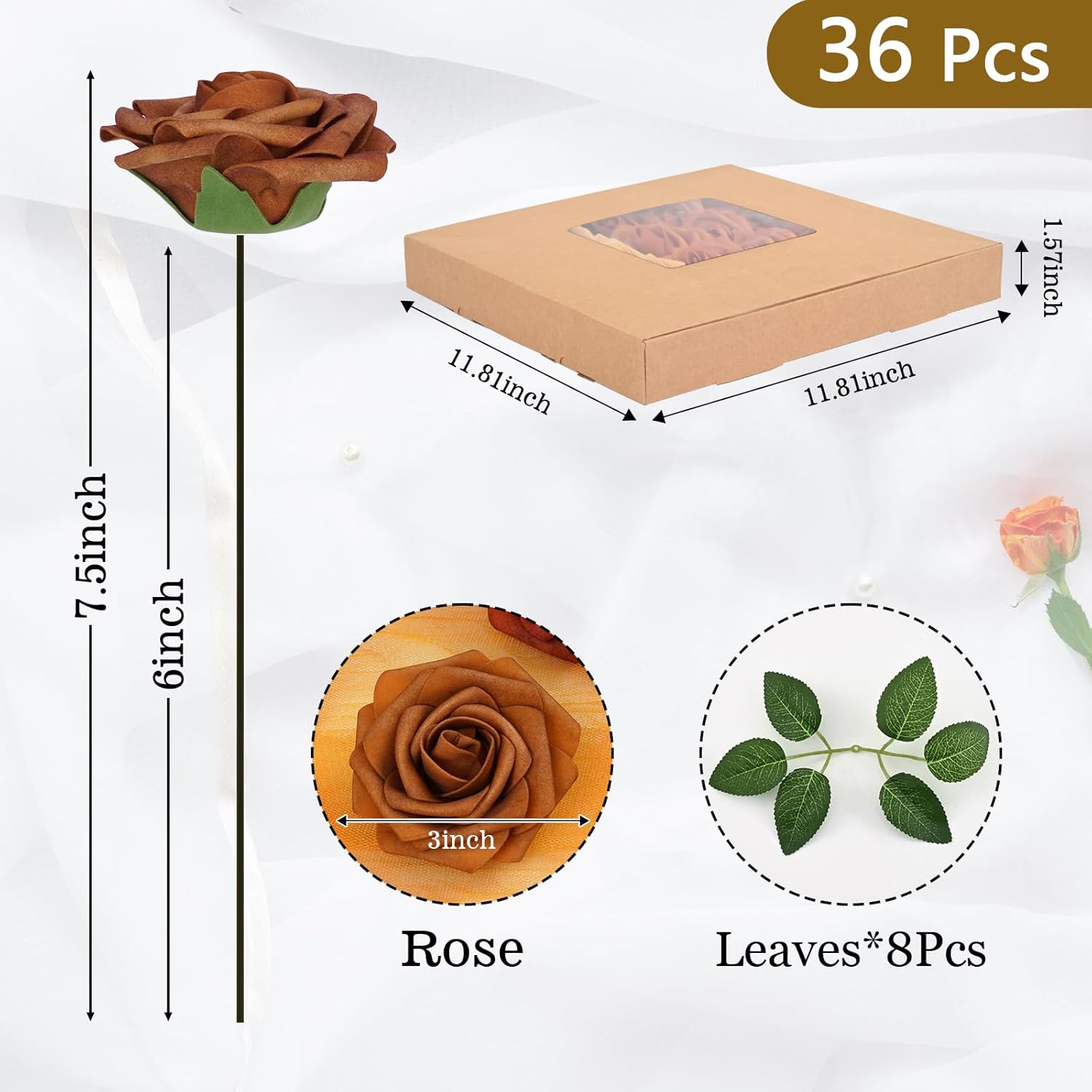 Bloomfinity: 16Pcs Artificial Flowers Fake Roses with Stems, Pink Boxed Foam Roses for DIY Bouquets Centerpieces Wedding Party Arrangement Bridal Shower Decor