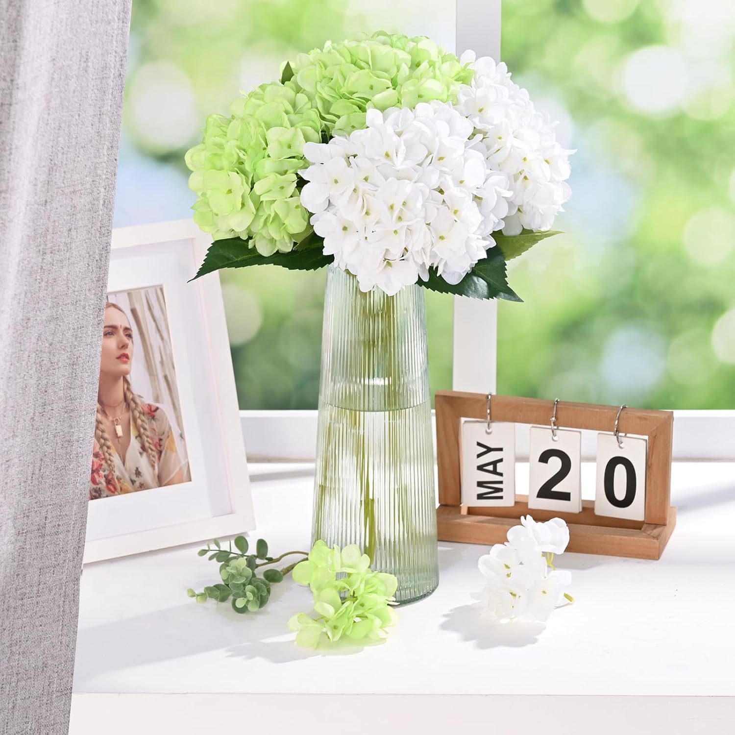 Bloomfinity:  4 Pcs Blue Hydrangea Artificial Flowers with Realistic Stems, 18In Large Fake Blue Flowers, Faux Flower for Home Party Decor Outdoor Wedding Bouquets Table Centerpieces Decoration