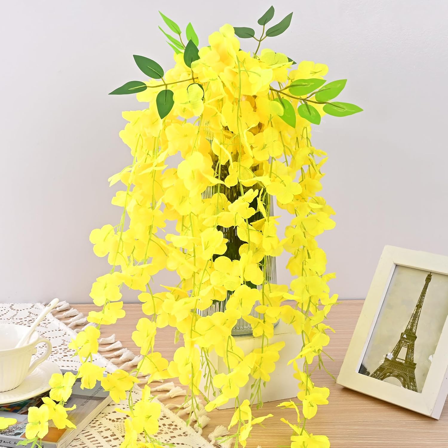 Bloomfinity:  36Pcs White & Purple Fake Wisteria Hanging Flowers, 3.6Ft/Pcs Artificial Wisteria Garland, Hanging Flowers for Wedding Party Home Backdrop Wall Decoration