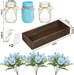 Bloomfinity:  Centerpiece Table Decorations - 3Pcs Roses Artificial Flowers in Mason Jars with Wood Tray for Dining Table Coffee Table Farmhouse Home Decor