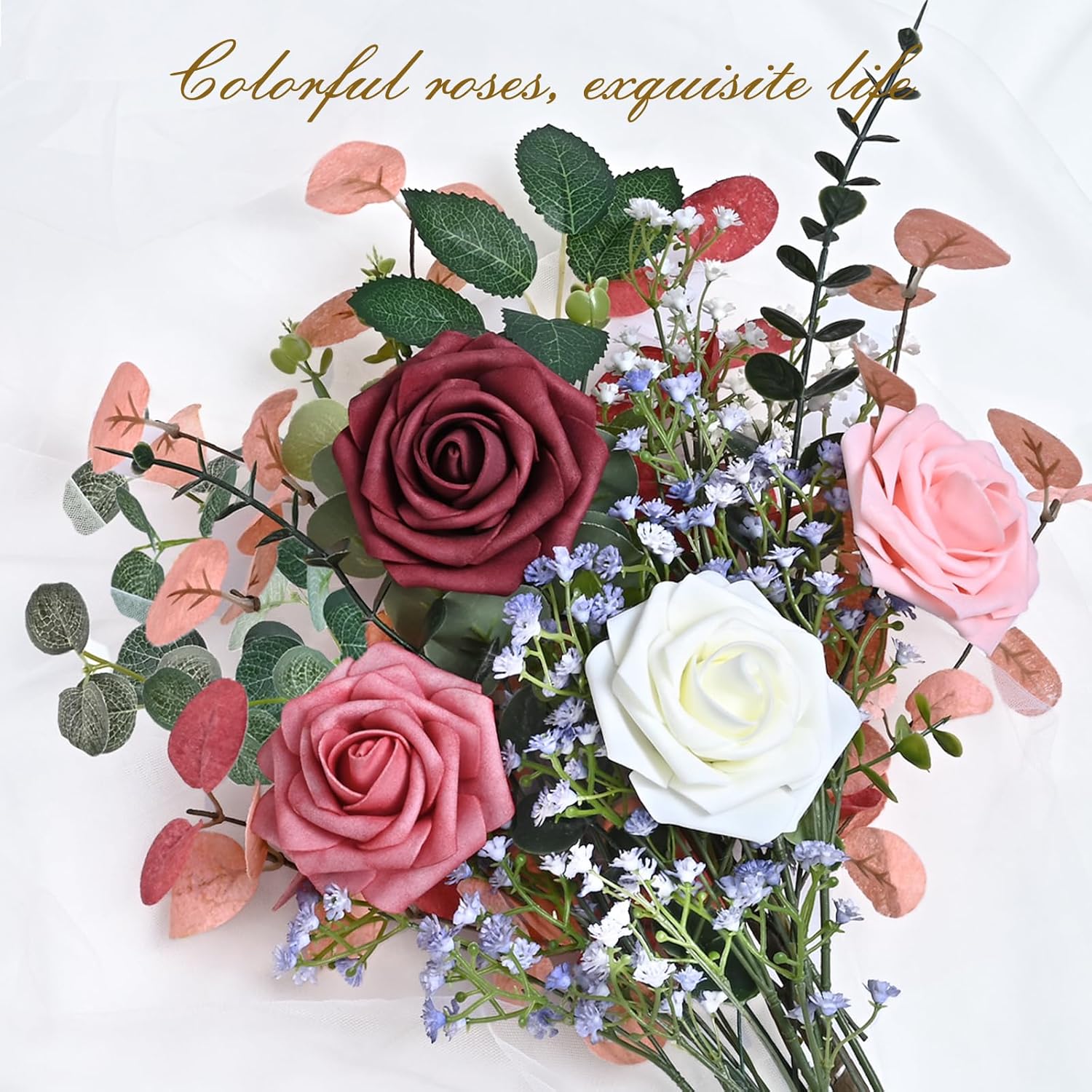 Bloomfinity: 16Pcs Artificial Flowers Fake Roses with Stems, Pink Boxed Foam Roses for DIY Bouquets Centerpieces Wedding Party Arrangement Bridal Shower Decor