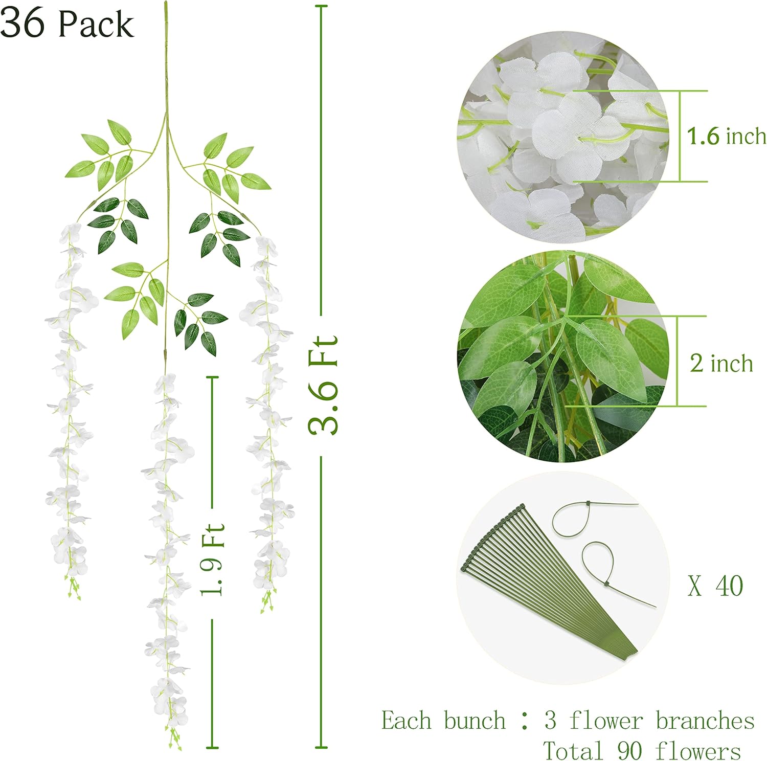 Bloomfinity:  36Pcs White & Purple Fake Wisteria Hanging Flowers, 3.6Ft/Pcs Artificial Wisteria Garland, Hanging Flowers for Wedding Party Home Backdrop Wall Decoration