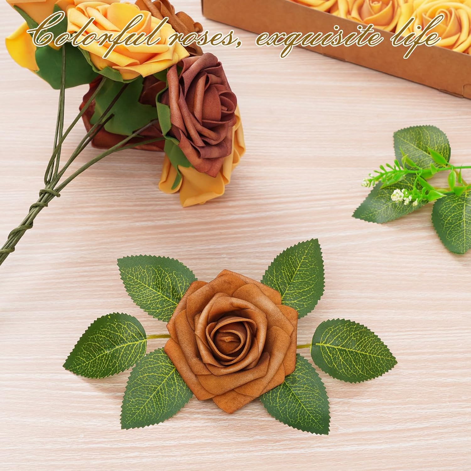 Bloomfinity: 16Pcs Artificial Flowers Fake Roses with Stems, Pink Boxed Foam Roses for DIY Bouquets Centerpieces Wedding Party Arrangement Bridal Shower Decor