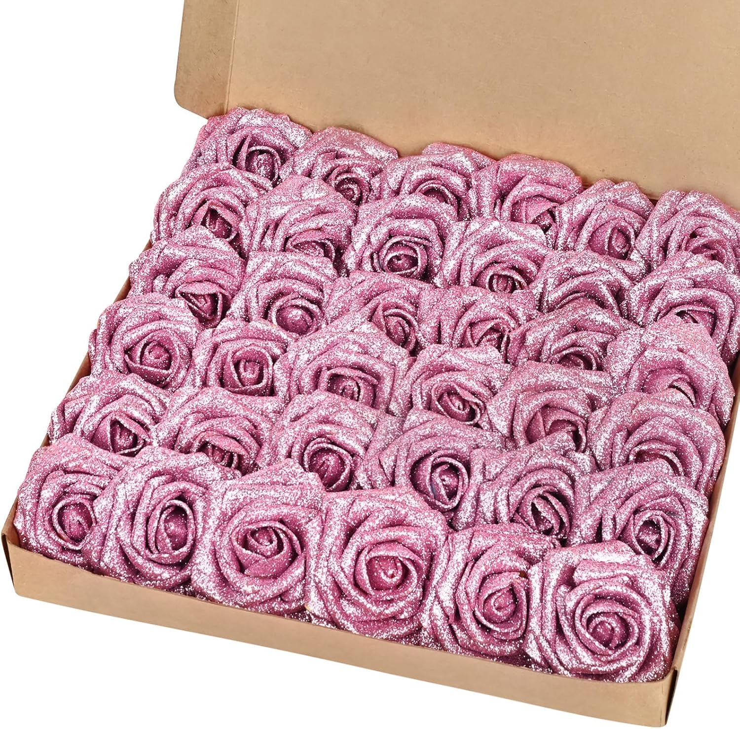 Bloomfinity: 16Pcs Artificial Flowers Fake Roses with Stems, Pink Boxed Foam Roses for DIY Bouquets Centerpieces Wedding Party Arrangement Bridal Shower Decor