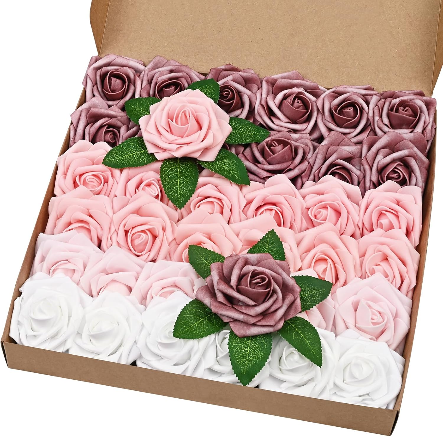 Bloomfinity: 16Pcs Artificial Flowers Fake Roses with Stems, Pink Boxed Foam Roses for DIY Bouquets Centerpieces Wedding Party Arrangement Bridal Shower Decor