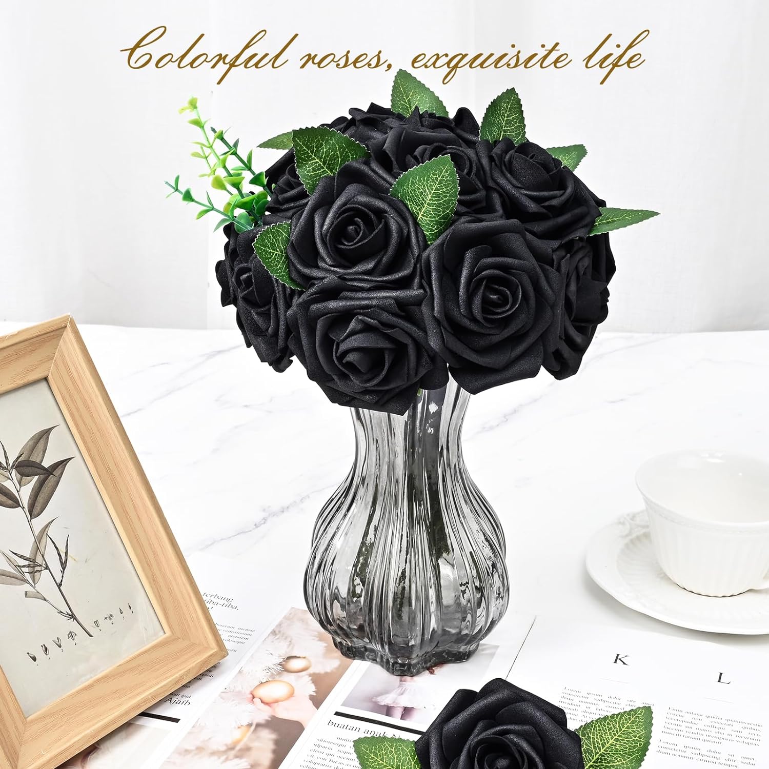 Bloomfinity: 16Pcs Artificial Flowers Fake Roses with Stems, Pink Boxed Foam Roses for DIY Bouquets Centerpieces Wedding Party Arrangement Bridal Shower Decor