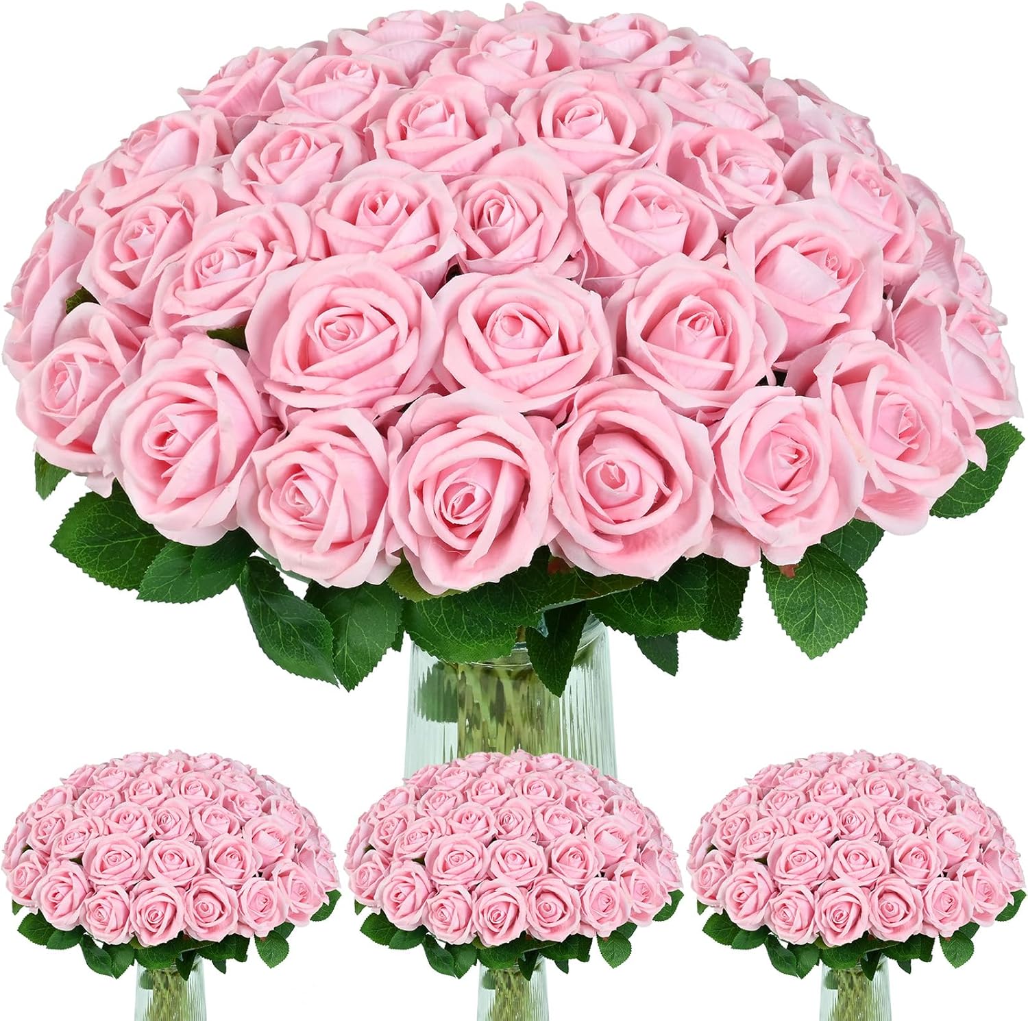 Bloomfinity:  50 Pcs Red Roses Artificial Flowers, Real Touch Velvet Roses Fake Flowers Bulk, Artificial Roses Bouquet with Long Stems Bridal DIY Wedding Party Centerpiece Decorations