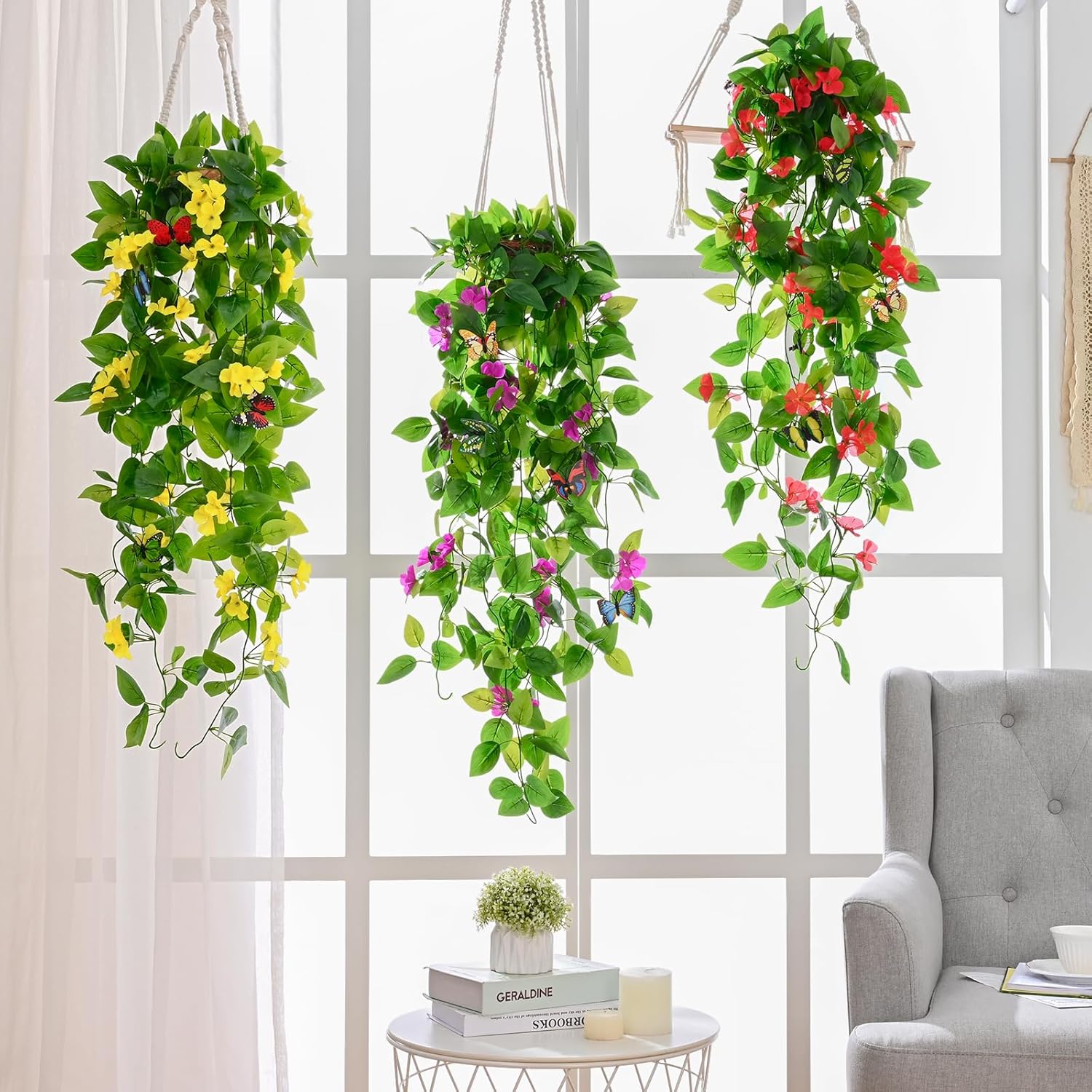 Bloomfinity:  1Pcs Fake Hanging Plants, 9 Branch Artificial Hanging Plant, Lush Faux Pothos Vines for Home Room Wall Shelf Porch Outdoor Indoor Decor (No Baskets)
