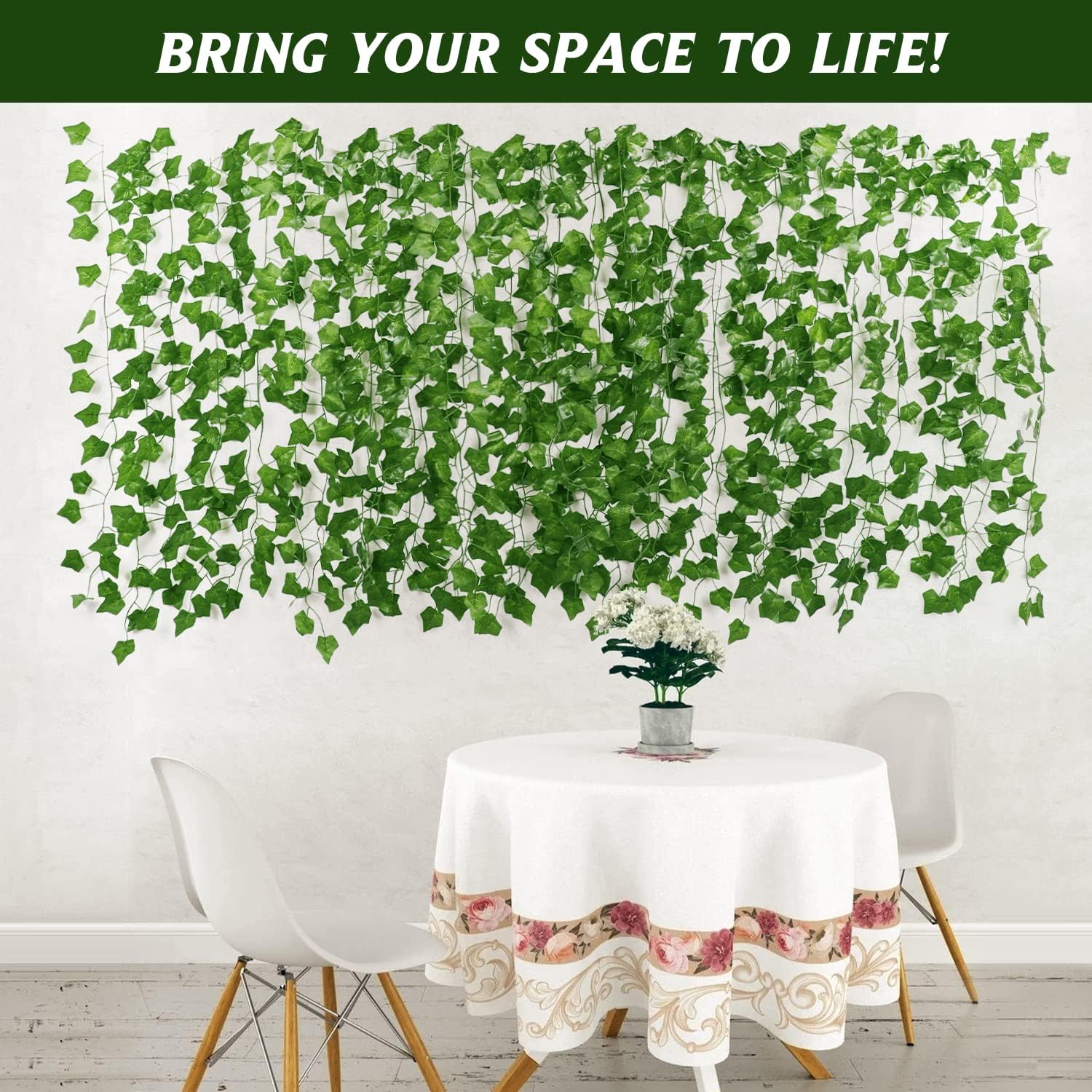 Bloomfinity:  12 Strands 84Ft Fake Vines for Bedroom with 33Ft String Lights, Cute Artificial Hanging Ivy Vines with Fake Leaves, Fake Plants for Christmas Party Garden Wall Room Decor