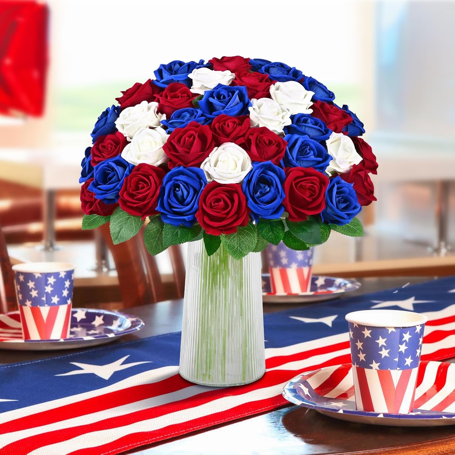 Bloomfinity:  50 Pcs Red Roses Artificial Flowers, Real Touch Velvet Roses Fake Flowers Bulk, Artificial Roses Bouquet with Long Stems Bridal DIY Wedding Party Centerpiece Decorations