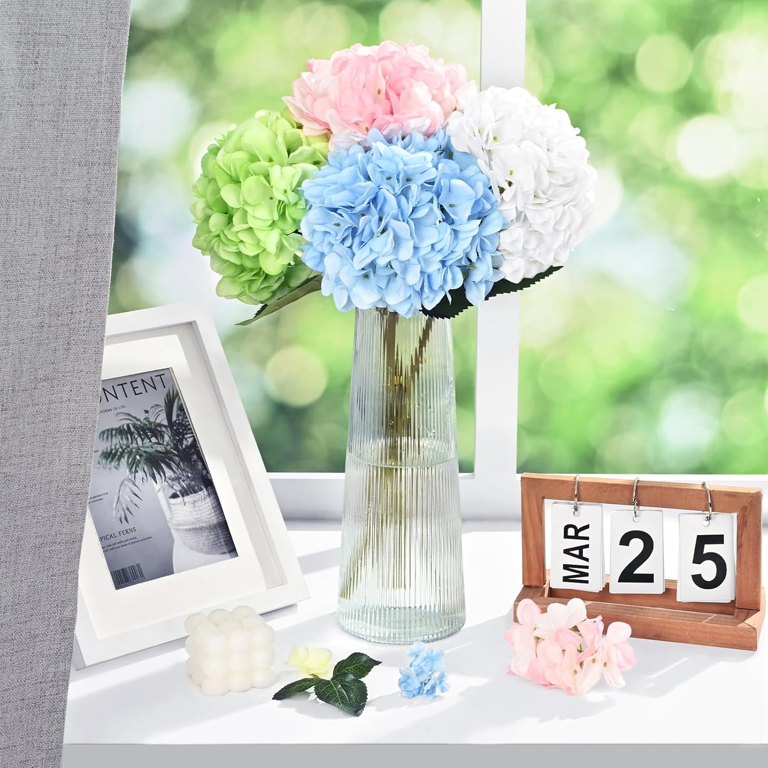 Bloomfinity:  4 Pcs Blue Hydrangea Artificial Flowers with Realistic Stems, 18In Large Fake Blue Flowers, Faux Flower for Home Party Decor Outdoor Wedding Bouquets Table Centerpieces Decoration