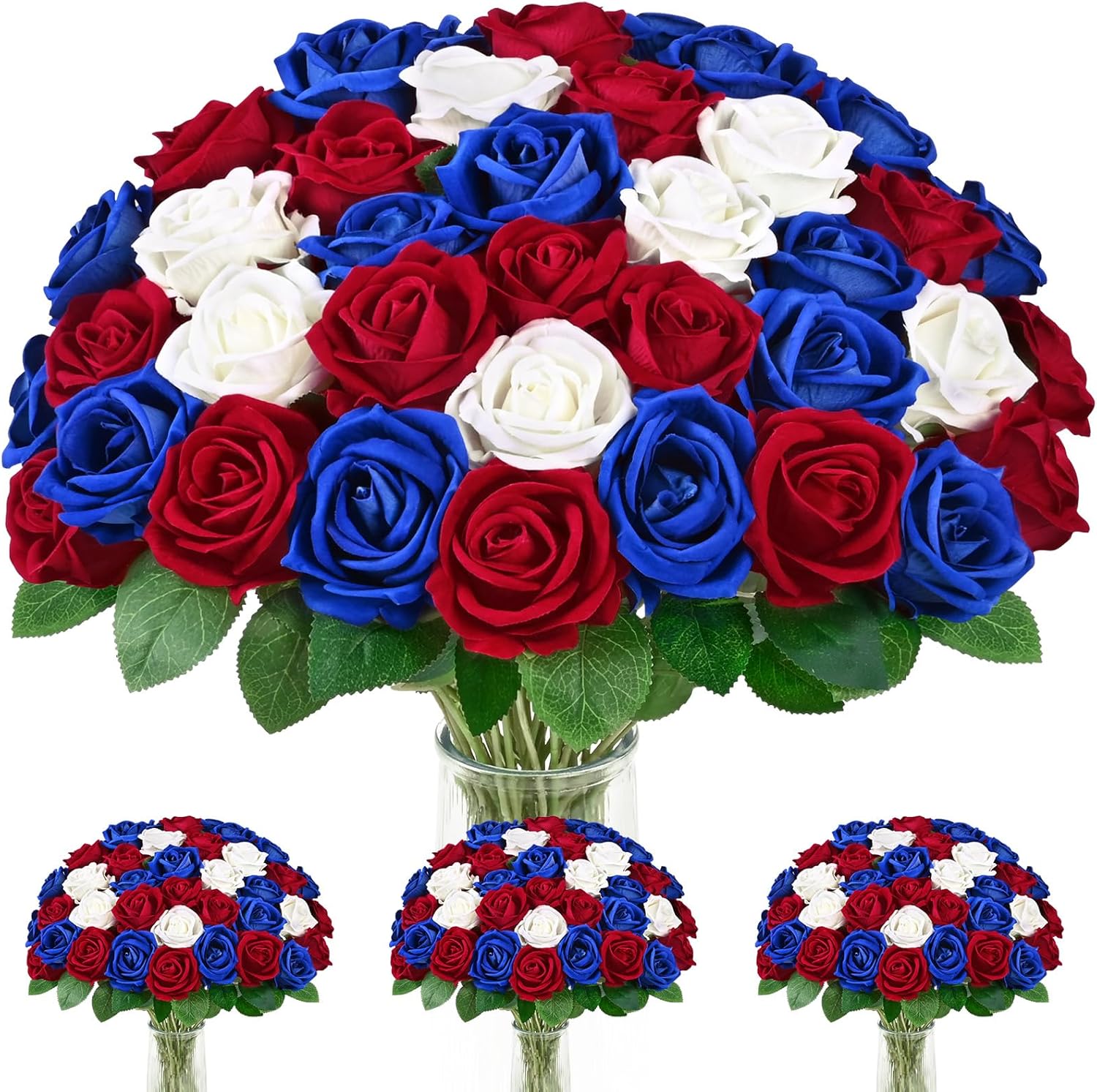 Bloomfinity:  50 Pcs Red Roses Artificial Flowers, Real Touch Velvet Roses Fake Flowers Bulk, Artificial Roses Bouquet with Long Stems Bridal DIY Wedding Party Centerpiece Decorations