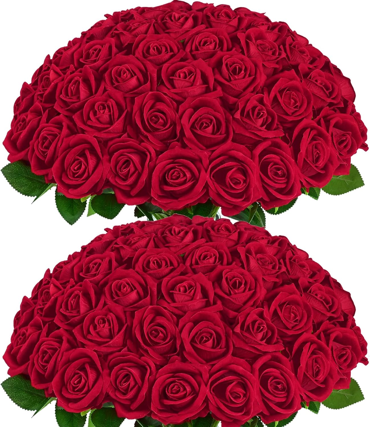 Bloomfinity:  50 Pcs Red Roses Artificial Flowers, Real Touch Velvet Roses Fake Flowers Bulk, Artificial Roses Bouquet with Long Stems Bridal DIY Wedding Party Centerpiece Decorations