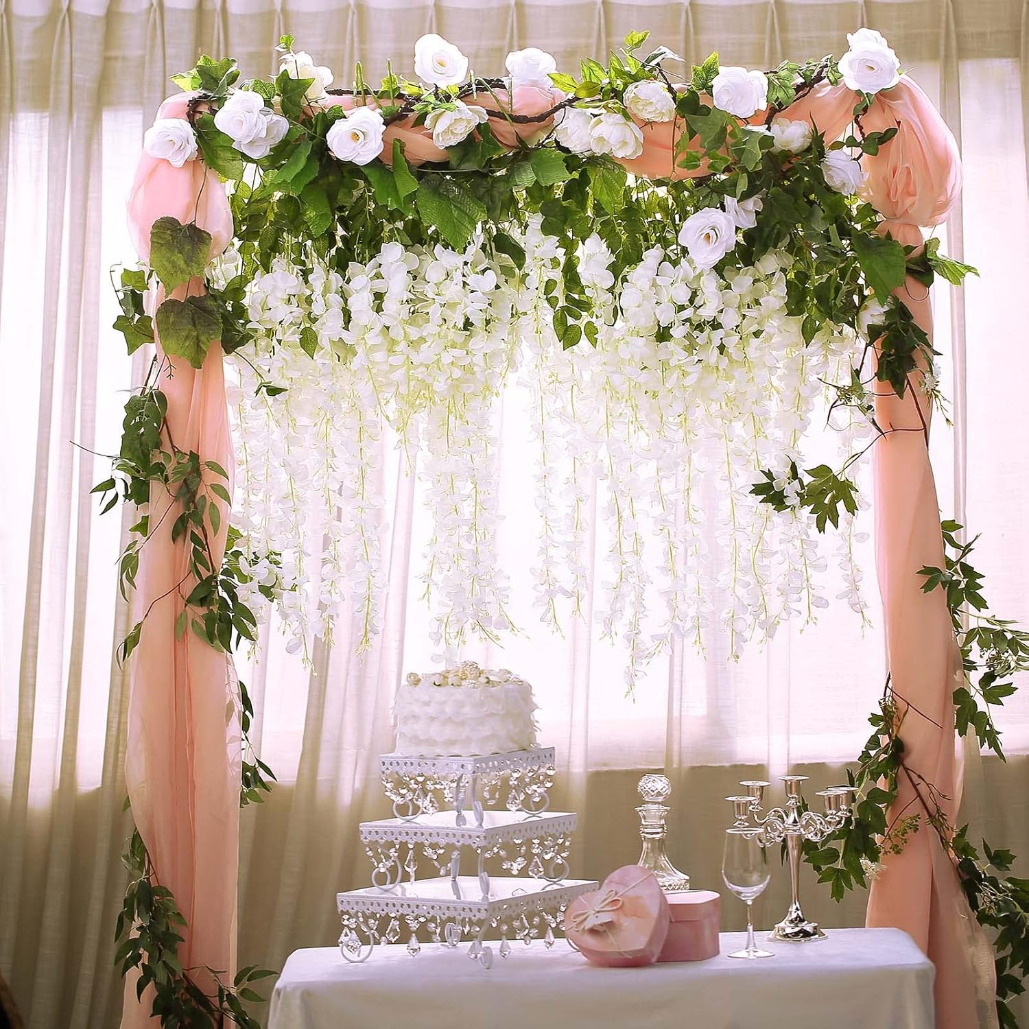 Bloomfinity:  36Pcs White & Purple Fake Wisteria Hanging Flowers, 3.6Ft/Pcs Artificial Wisteria Garland, Hanging Flowers for Wedding Party Home Backdrop Wall Decoration
