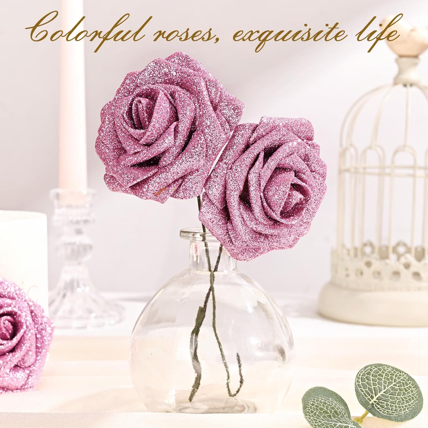 Bloomfinity: 16Pcs Artificial Flowers Fake Roses with Stems, Pink Boxed Foam Roses for DIY Bouquets Centerpieces Wedding Party Arrangement Bridal Shower Decor