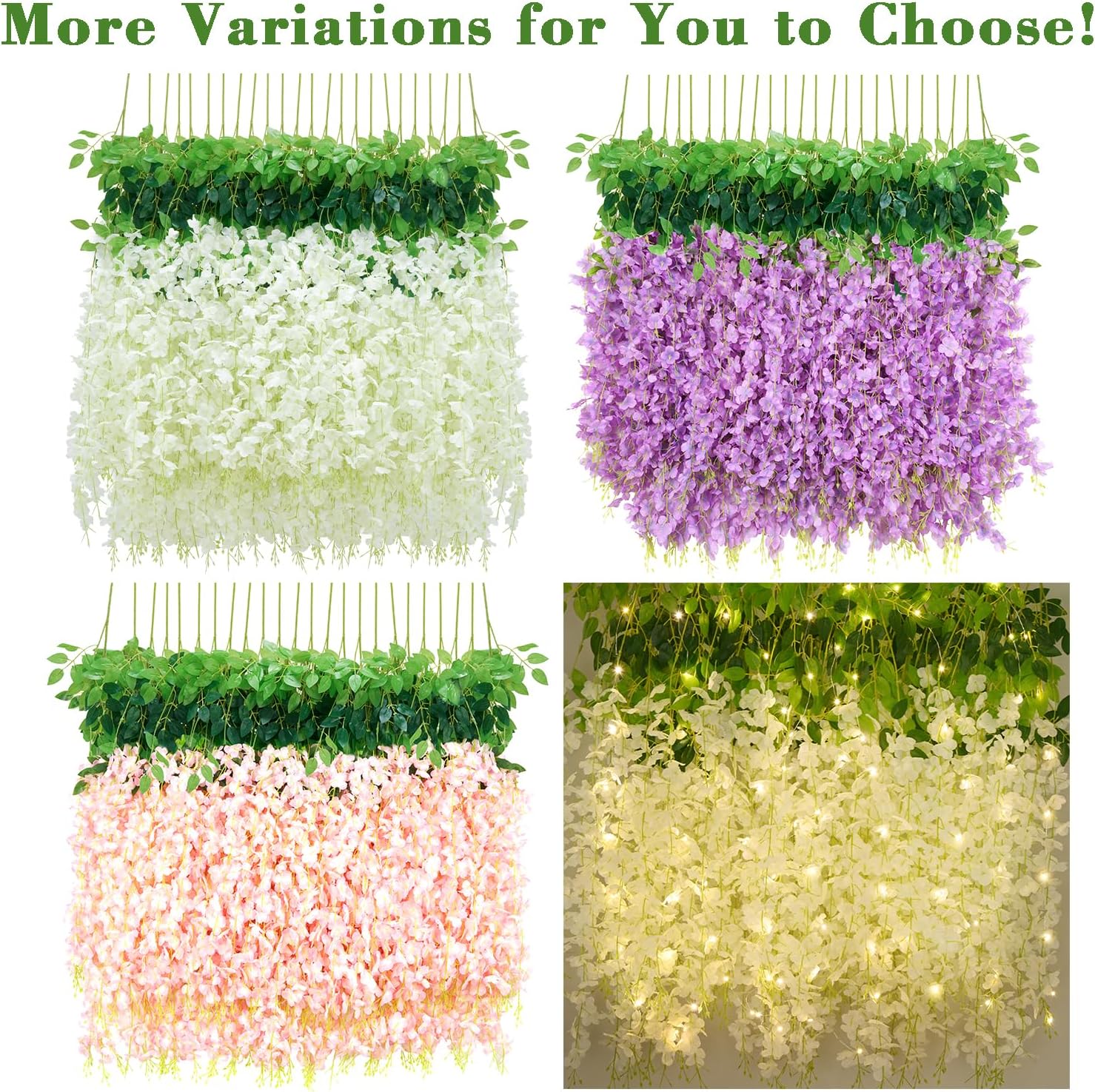 Bloomfinity:  36Pcs White & Purple Fake Wisteria Hanging Flowers, 3.6Ft/Pcs Artificial Wisteria Garland, Hanging Flowers for Wedding Party Home Backdrop Wall Decoration