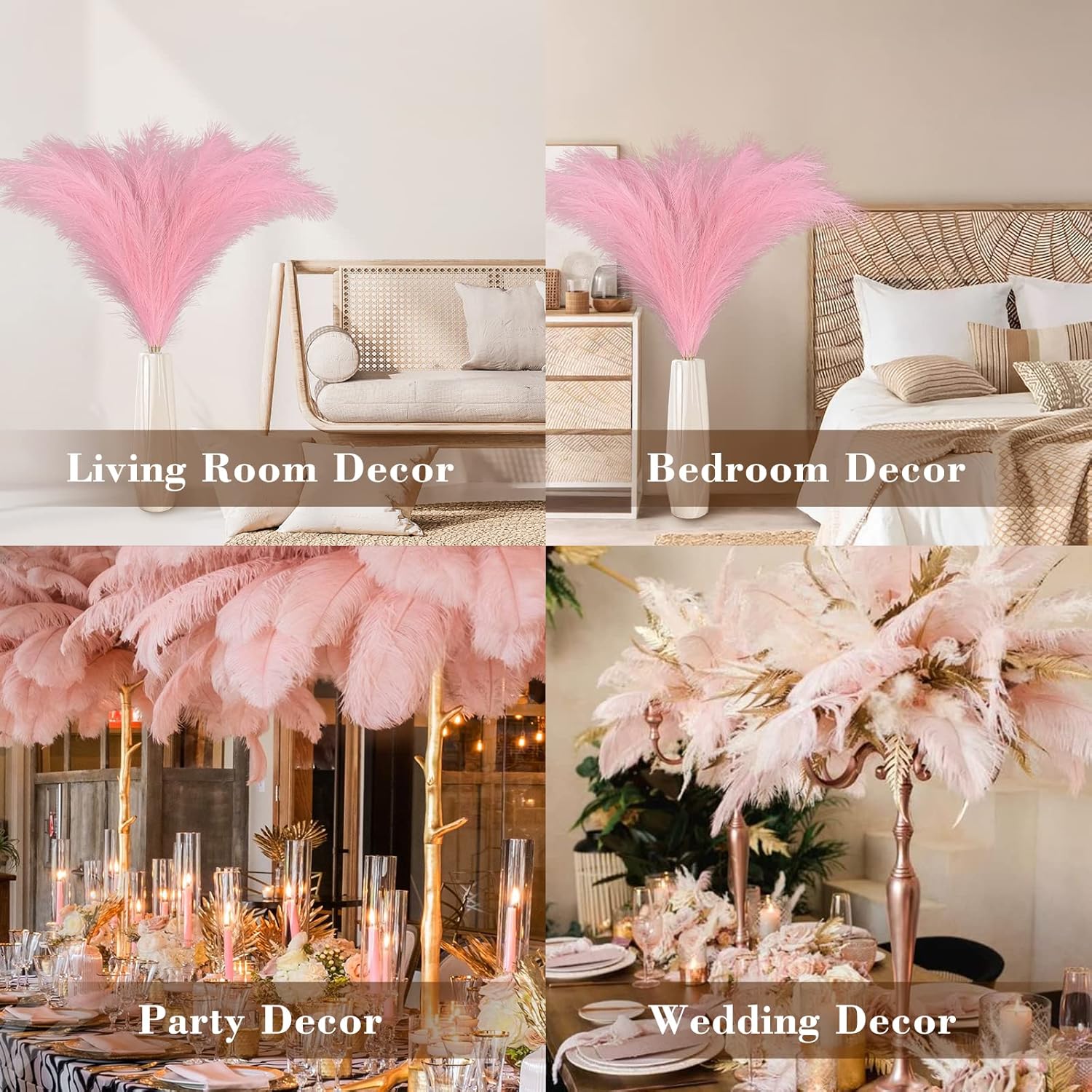 Bloomfinity:  4pcs 43"/3.6 FT Faux Pampas Grass, Pink Tall Pampas Grass for Floor Vase, Boho Artificial Pampas Grass Decor, Fake Pompous Grass Fluffy Vase Filler for Home Room Boho Decor
