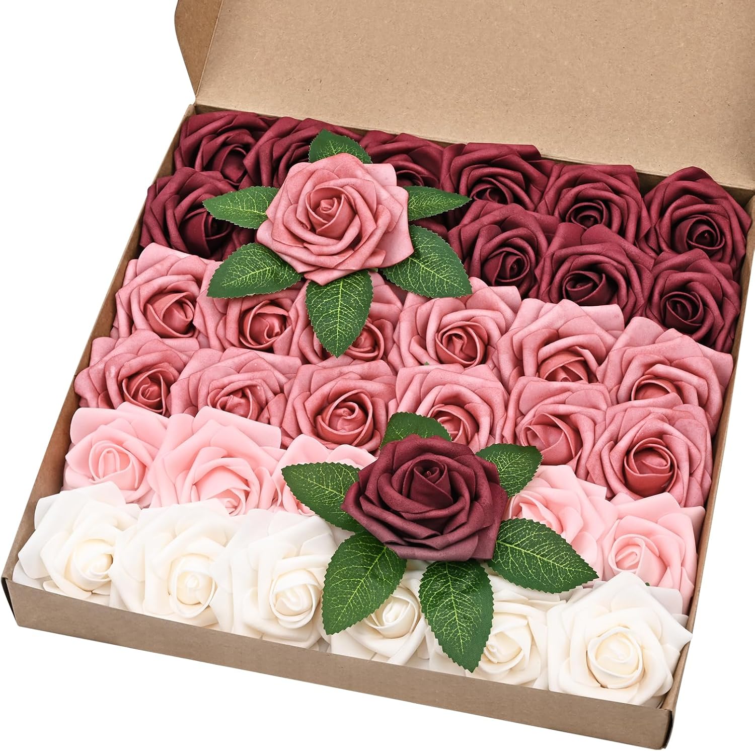 Bloomfinity: 16Pcs Artificial Flowers Fake Roses with Stems, Pink Boxed Foam Roses for DIY Bouquets Centerpieces Wedding Party Arrangement Bridal Shower Decor