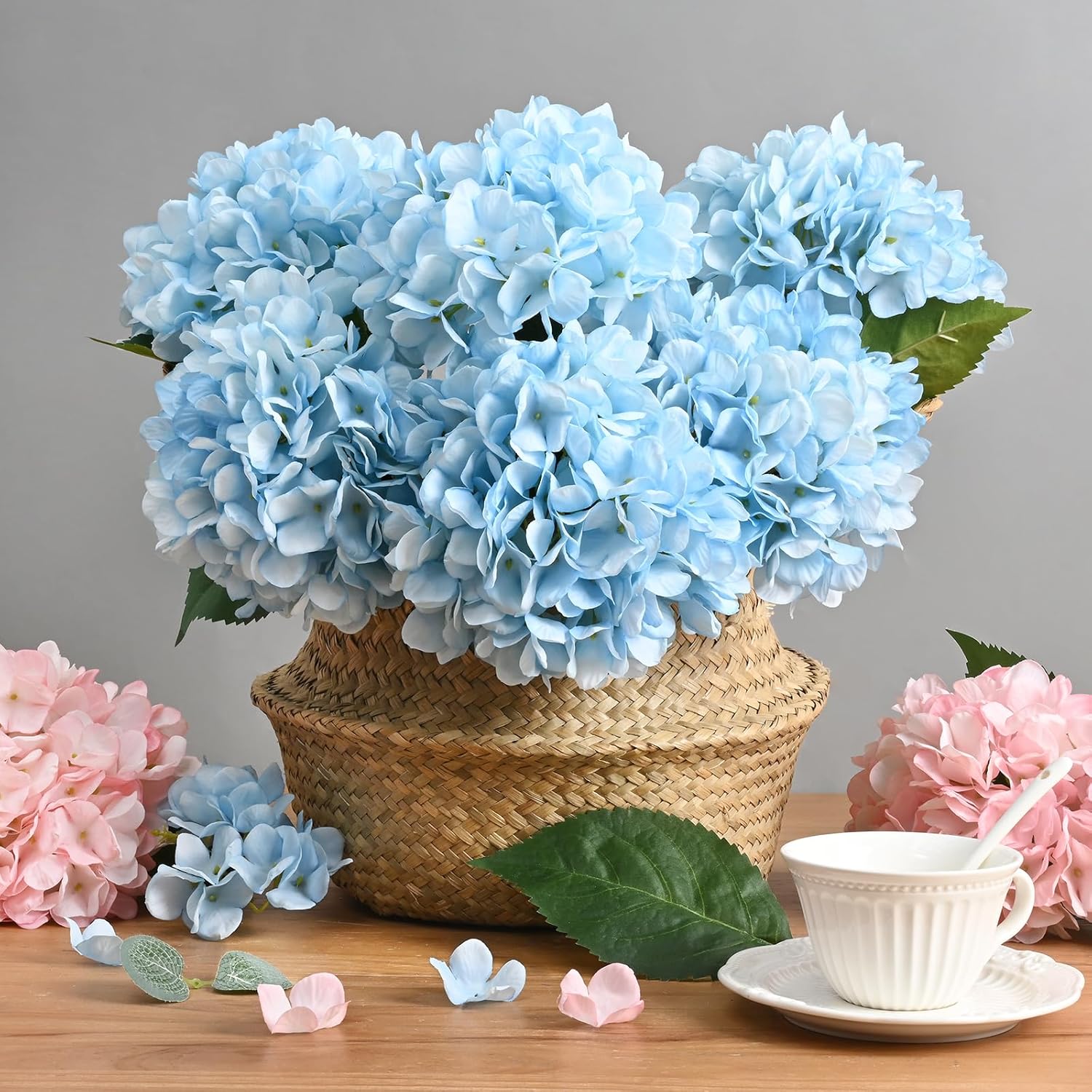Bloomfinity:  4 Pcs Blue Hydrangea Artificial Flowers with Realistic Stems, 18In Large Fake Blue Flowers, Faux Flower for Home Party Decor Outdoor Wedding Bouquets Table Centerpieces Decoration