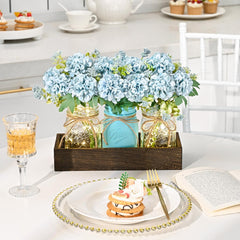 Bloomfinity:  Centerpiece Table Decorations - 3Pcs Roses Artificial Flowers in Mason Jars with Wood Tray for Dining Table Coffee Table Farmhouse Home Decor