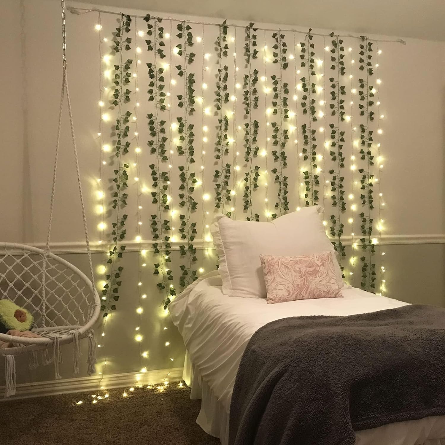 Bloomfinity:  12 Strands 84Ft Fake Vines for Bedroom with 33Ft String Lights, Cute Artificial Hanging Ivy Vines with Fake Leaves, Fake Plants for Christmas Party Garden Wall Room Decor