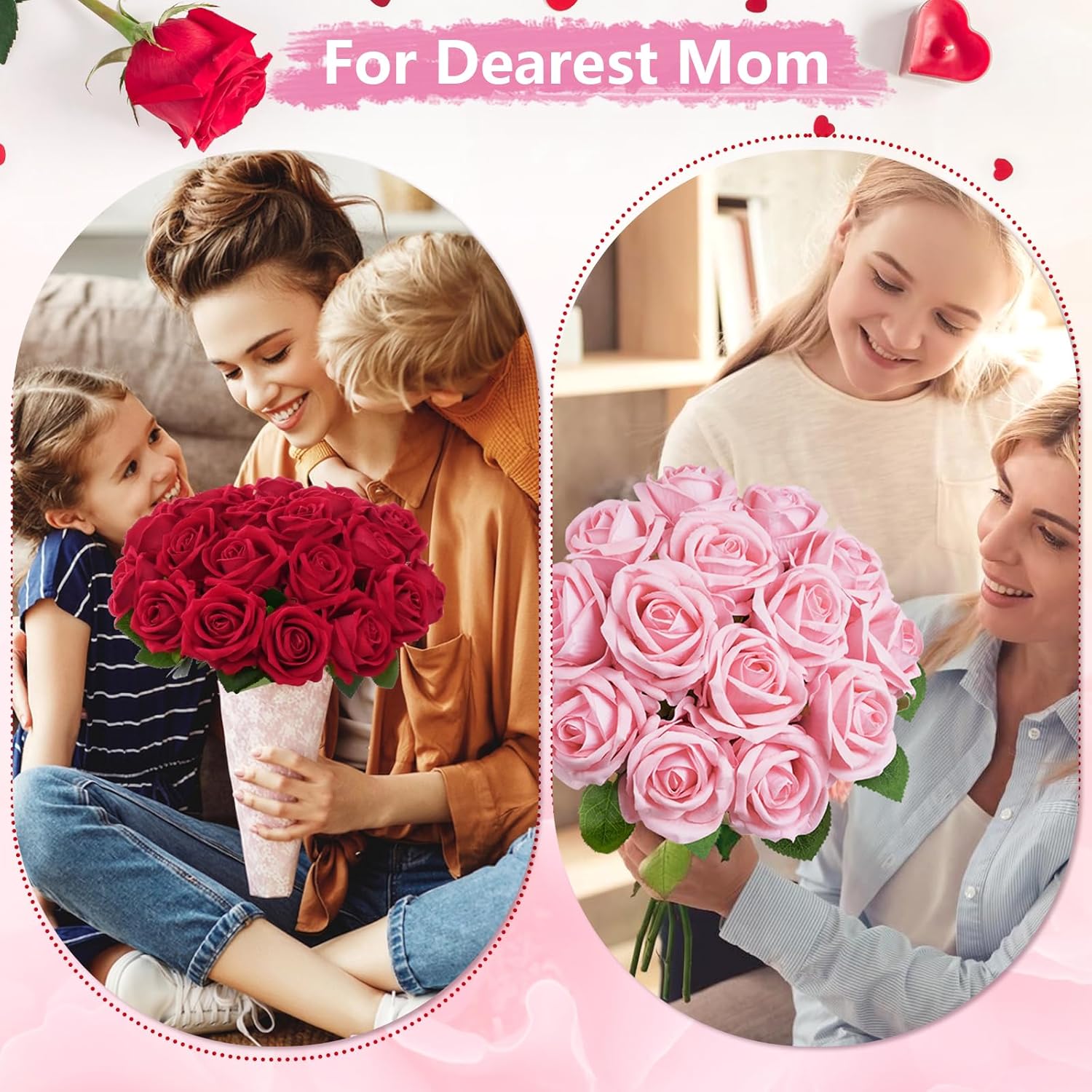 Bloomfinity:  50 Pcs Red Roses Artificial Flowers, Real Touch Velvet Roses Fake Flowers Bulk, Artificial Roses Bouquet with Long Stems Bridal DIY Wedding Party Centerpiece Decorations