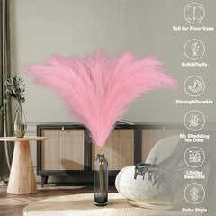 Bloomfinity:  4pcs 43"/3.6 FT Faux Pampas Grass, Pink Tall Pampas Grass for Floor Vase, Boho Artificial Pampas Grass Decor, Fake Pompous Grass Fluffy Vase Filler for Home Room Boho Decor