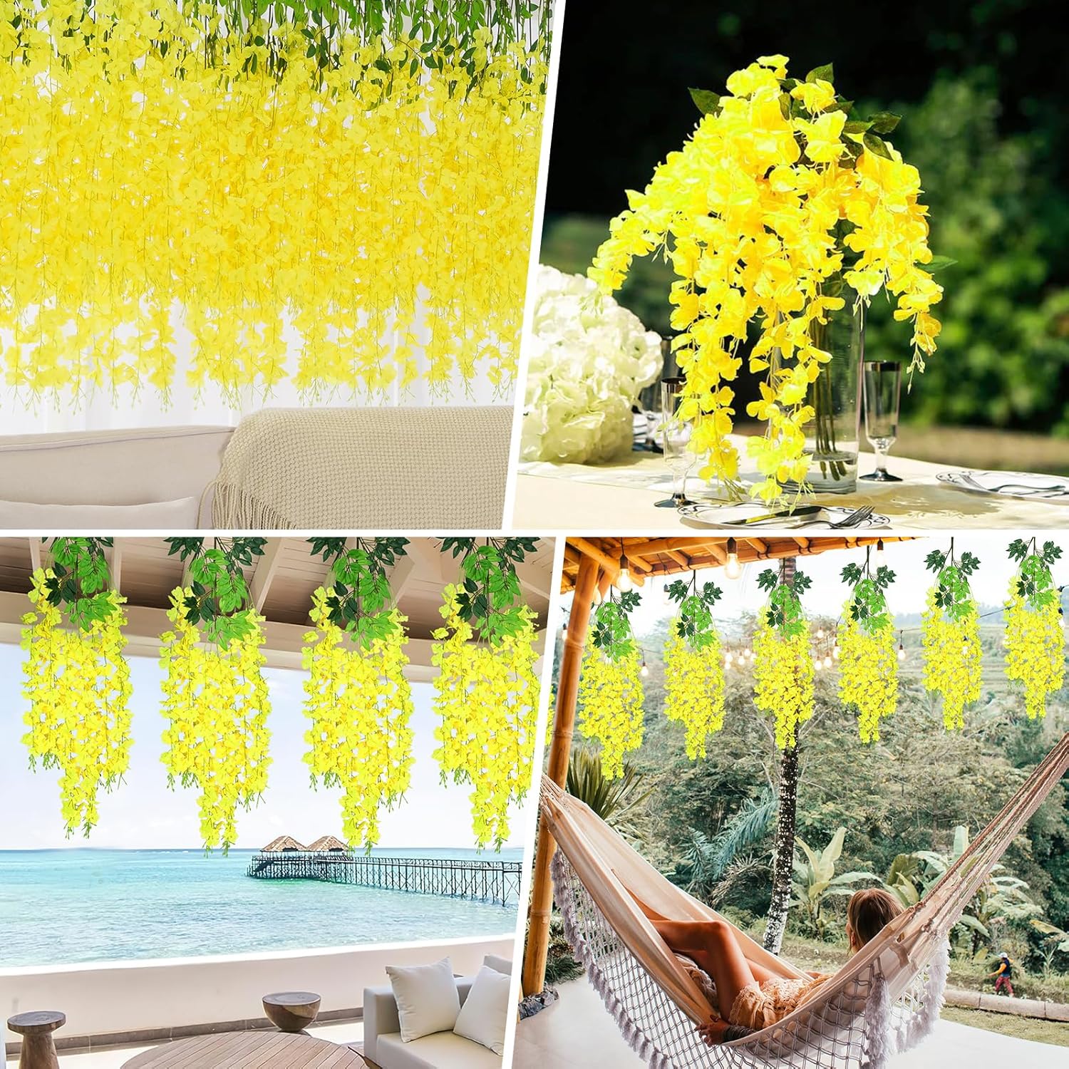 Bloomfinity:  36Pcs White & Purple Fake Wisteria Hanging Flowers, 3.6Ft/Pcs Artificial Wisteria Garland, Hanging Flowers for Wedding Party Home Backdrop Wall Decoration