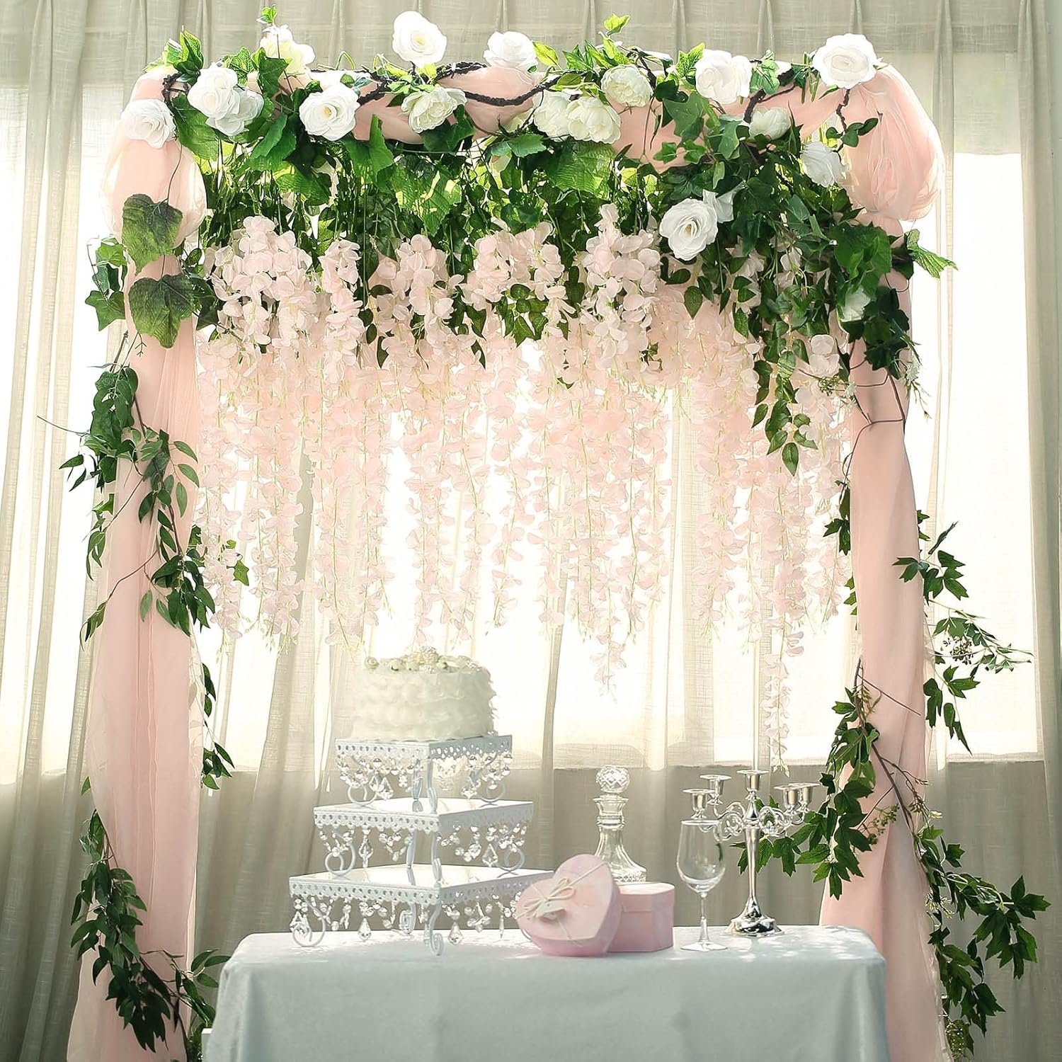 Bloomfinity:  36Pcs White & Purple Fake Wisteria Hanging Flowers, 3.6Ft/Pcs Artificial Wisteria Garland, Hanging Flowers for Wedding Party Home Backdrop Wall Decoration