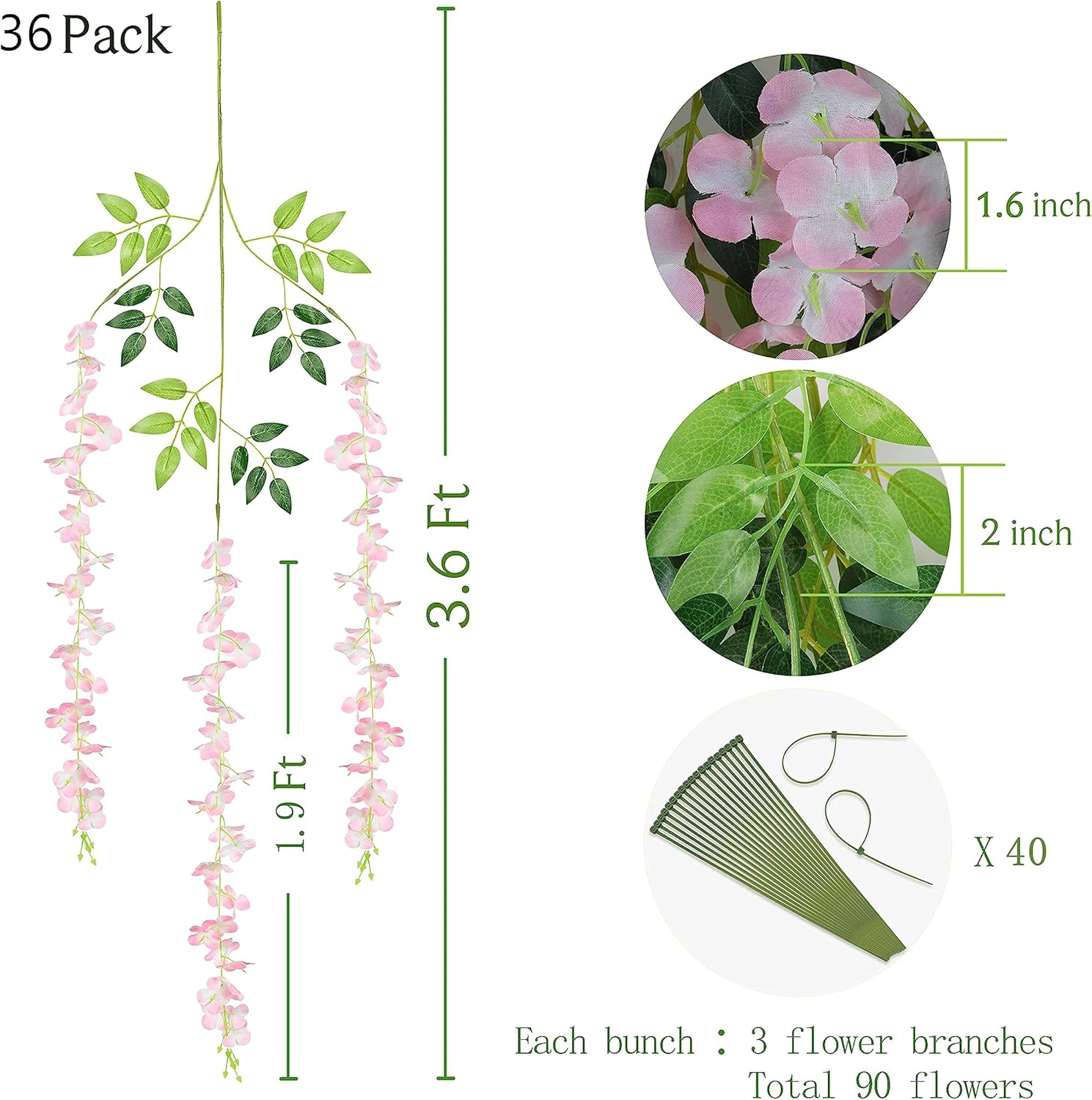 Bloomfinity:  36Pcs White & Purple Fake Wisteria Hanging Flowers, 3.6Ft/Pcs Artificial Wisteria Garland, Hanging Flowers for Wedding Party Home Backdrop Wall Decoration