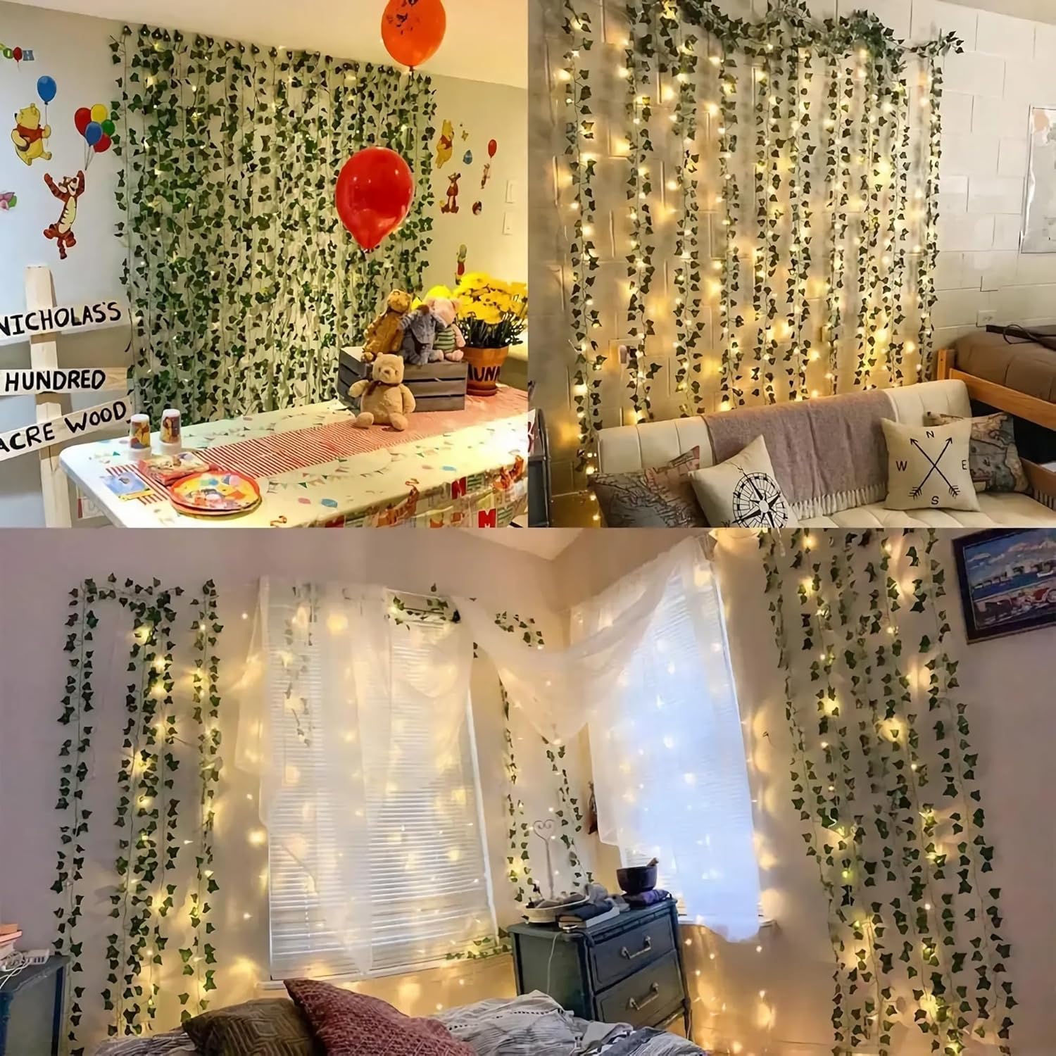 Bloomfinity:  12 Strands 84Ft Fake Vines for Bedroom with 33Ft String Lights, Cute Artificial Hanging Ivy Vines with Fake Leaves, Fake Plants for Christmas Party Garden Wall Room Decor