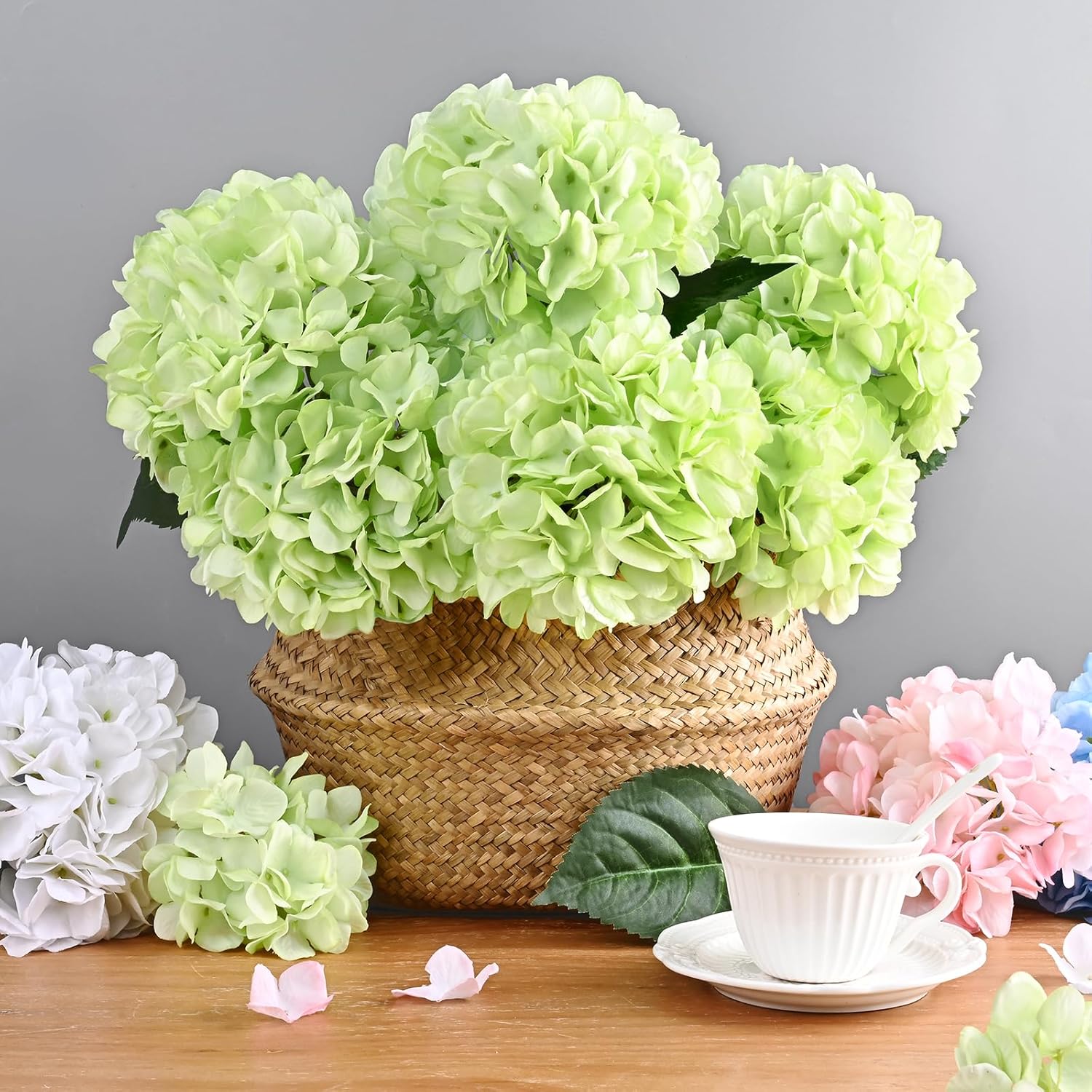 Bloomfinity:  4 Pcs Blue Hydrangea Artificial Flowers with Realistic Stems, 18In Large Fake Blue Flowers, Faux Flower for Home Party Decor Outdoor Wedding Bouquets Table Centerpieces Decoration