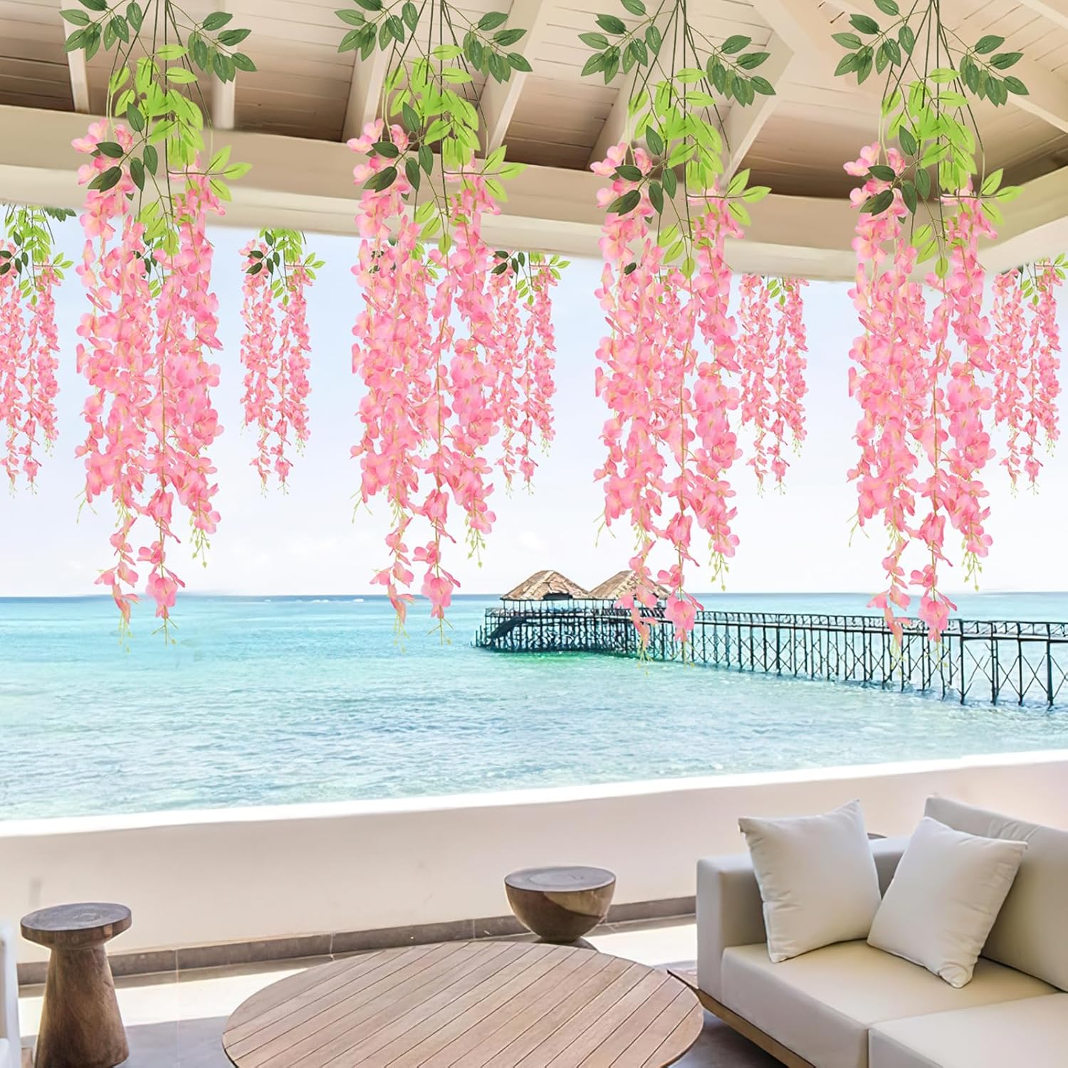 Bloomfinity:  36Pcs White & Purple Fake Wisteria Hanging Flowers, 3.6Ft/Pcs Artificial Wisteria Garland, Hanging Flowers for Wedding Party Home Backdrop Wall Decoration