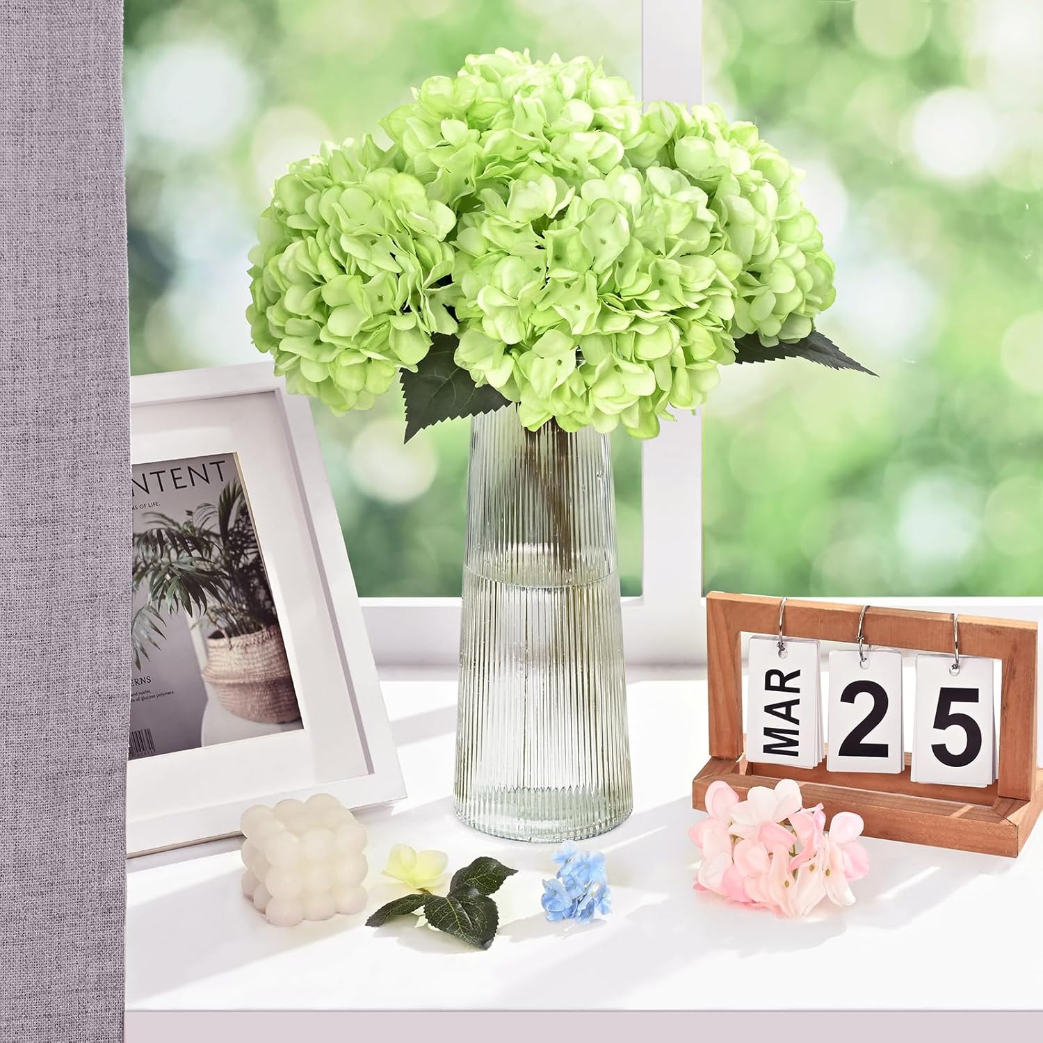Bloomfinity:  4 Pcs Blue Hydrangea Artificial Flowers with Realistic Stems, 18In Large Fake Blue Flowers, Faux Flower for Home Party Decor Outdoor Wedding Bouquets Table Centerpieces Decoration